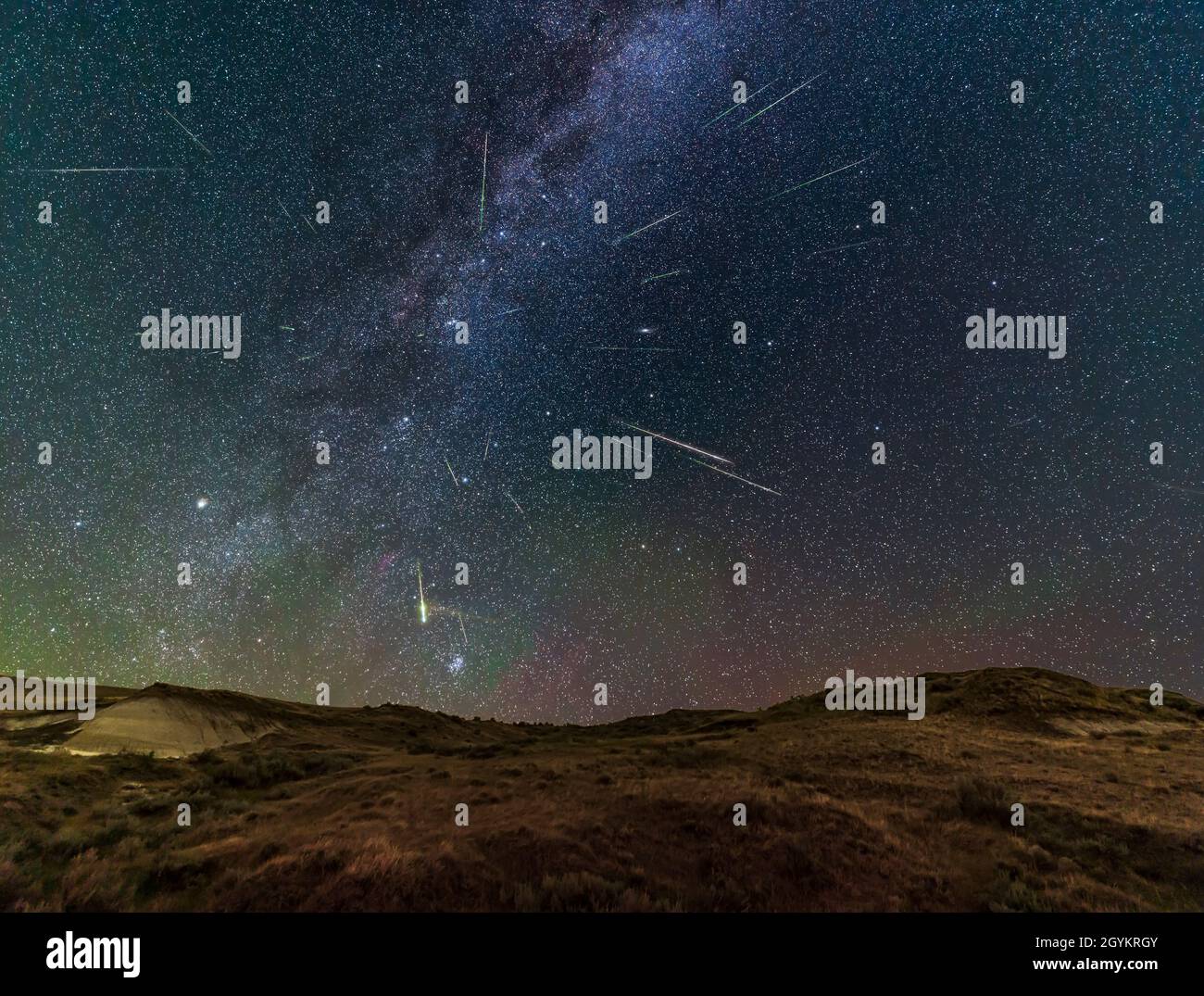 A composite blend illustrating the radiant point of the Perseid meteor