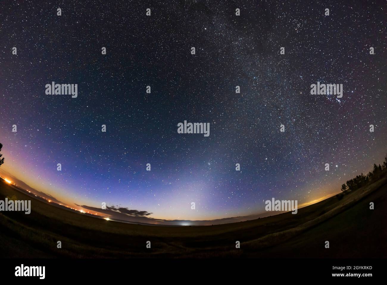The Zodiacal Light in the dawn sky, September 14, 2021, from home in Alberta, with the winter sky rising. Orion and the winter stars are at far right Stock Photo