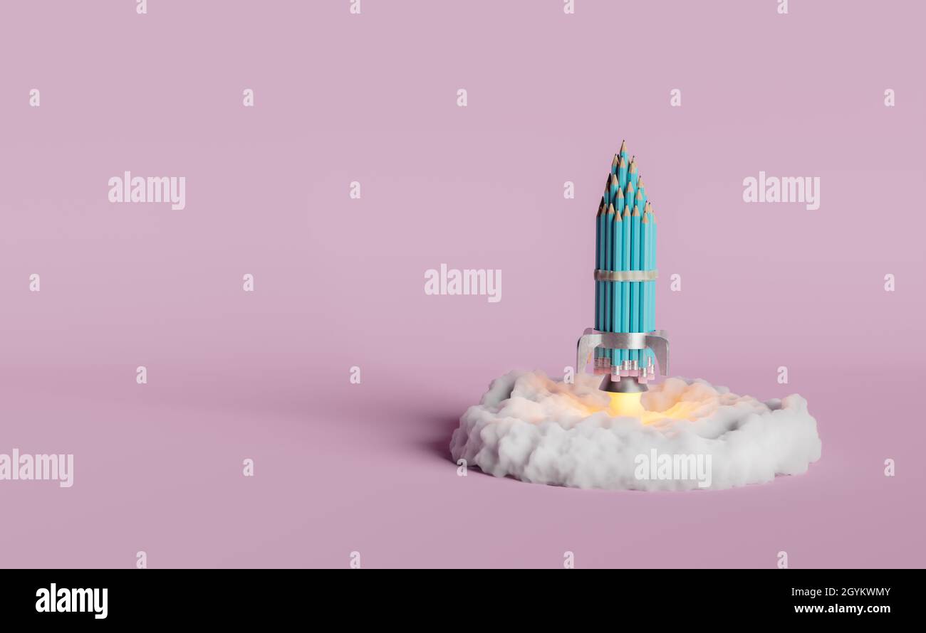 pencil rocket taking off with a cloud of smoke underneath. creative ...