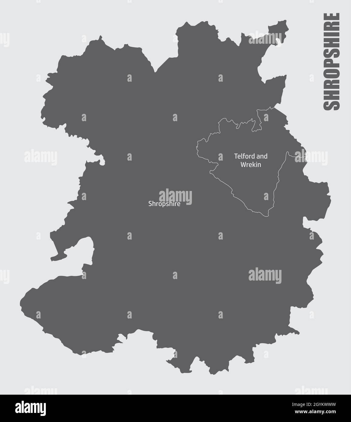 Shropshire county isolated map divided in districts with labels ...