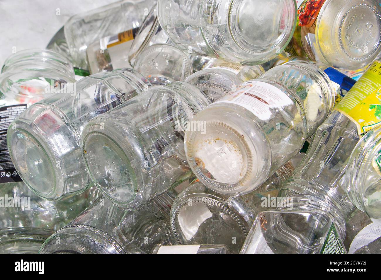 Glass Jars Collected For Recycling Environmental Protection 2GYKY2J 