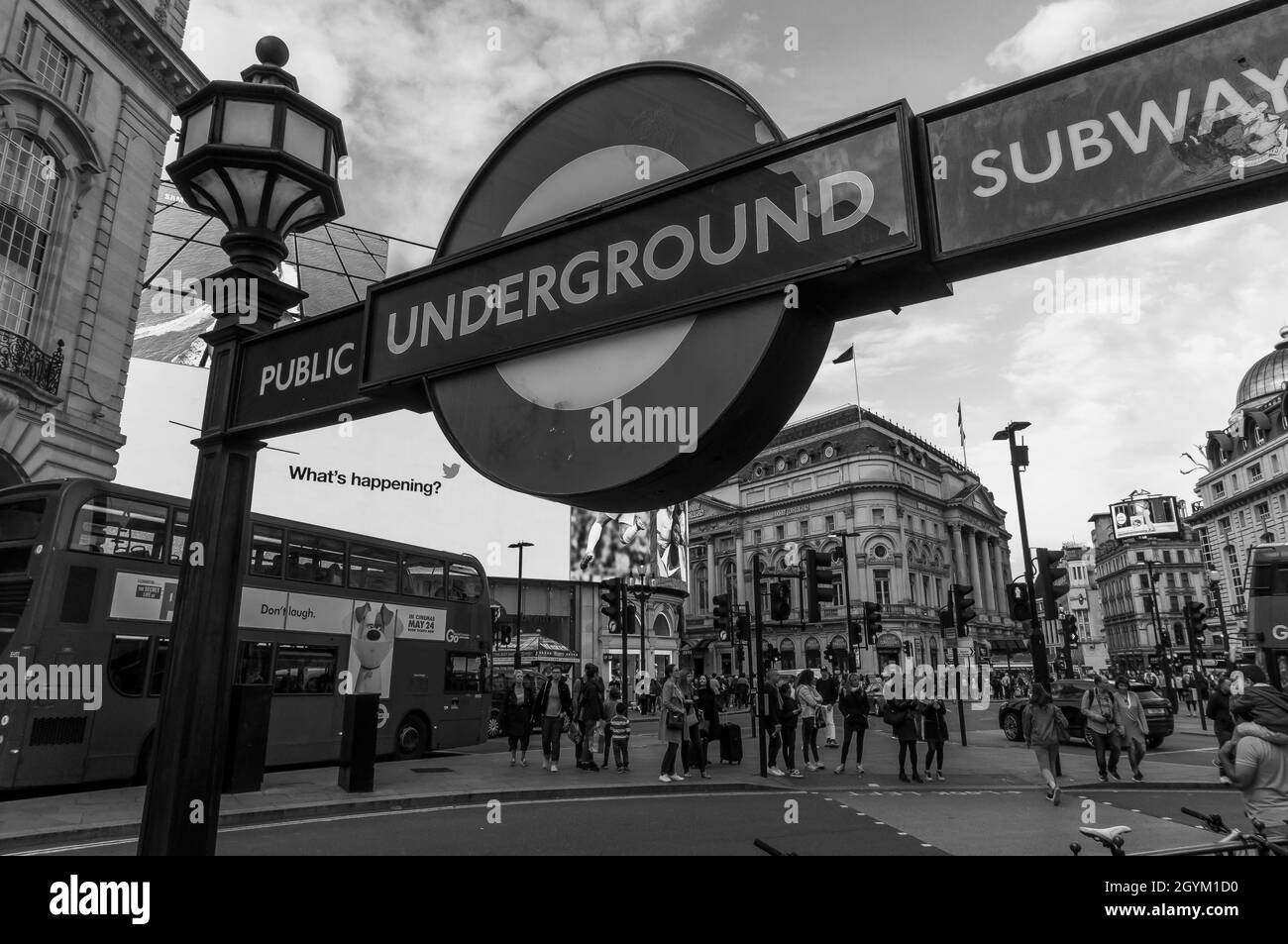 London Underground Subway sign. Black and white photography Stock Photo ...