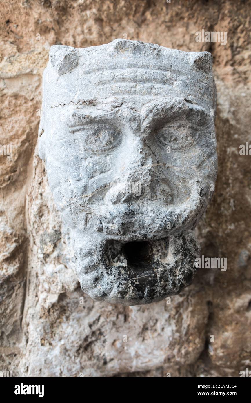 Ancient Marble Head Outside the Archeological Museum in Syntagma Square Nafplio Peloponnese Greece Stock Photo