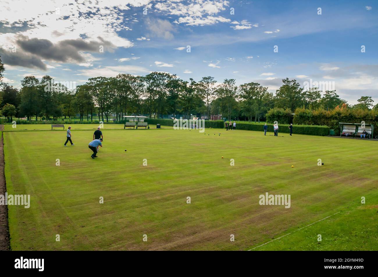 Victoria Park Widnes. Crown green bowling. Stock Photo