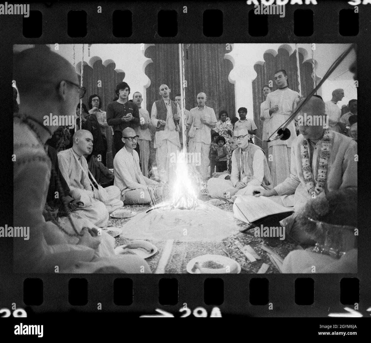 Prayers and incense at the Hare Krishna temple in Evanston 1974. Stock Photo