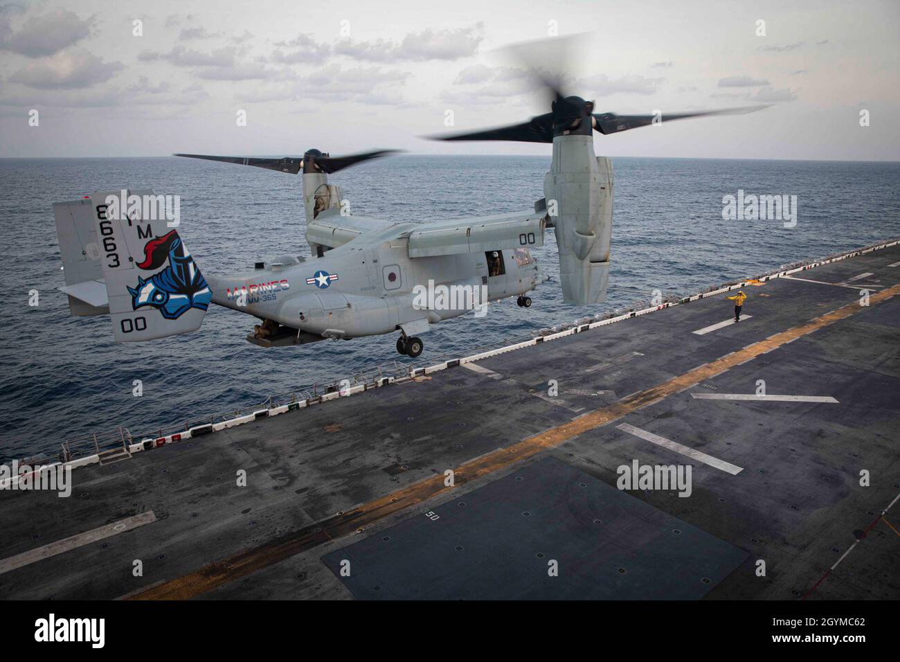 200130-N-KC192-1142 GULF OF ADEN (Jan. 30, 2020) - An MV-22B Osprey ...