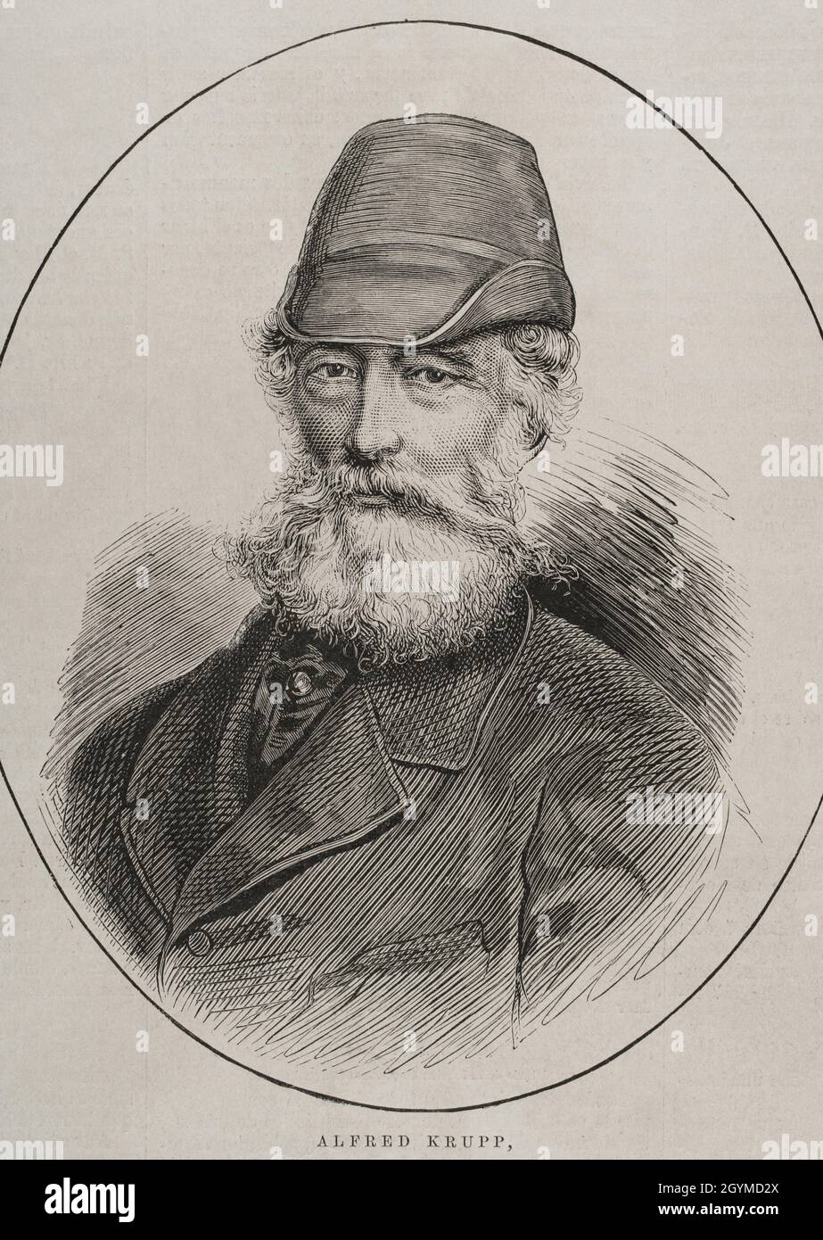 Friedrich Alfred Krupp (1854-1902). German industrialist, owner of the cannon factory and foundry of his name in Essen. Portrait. Engraving. La Ilustración Española y Americana, 1878. Stock Photo