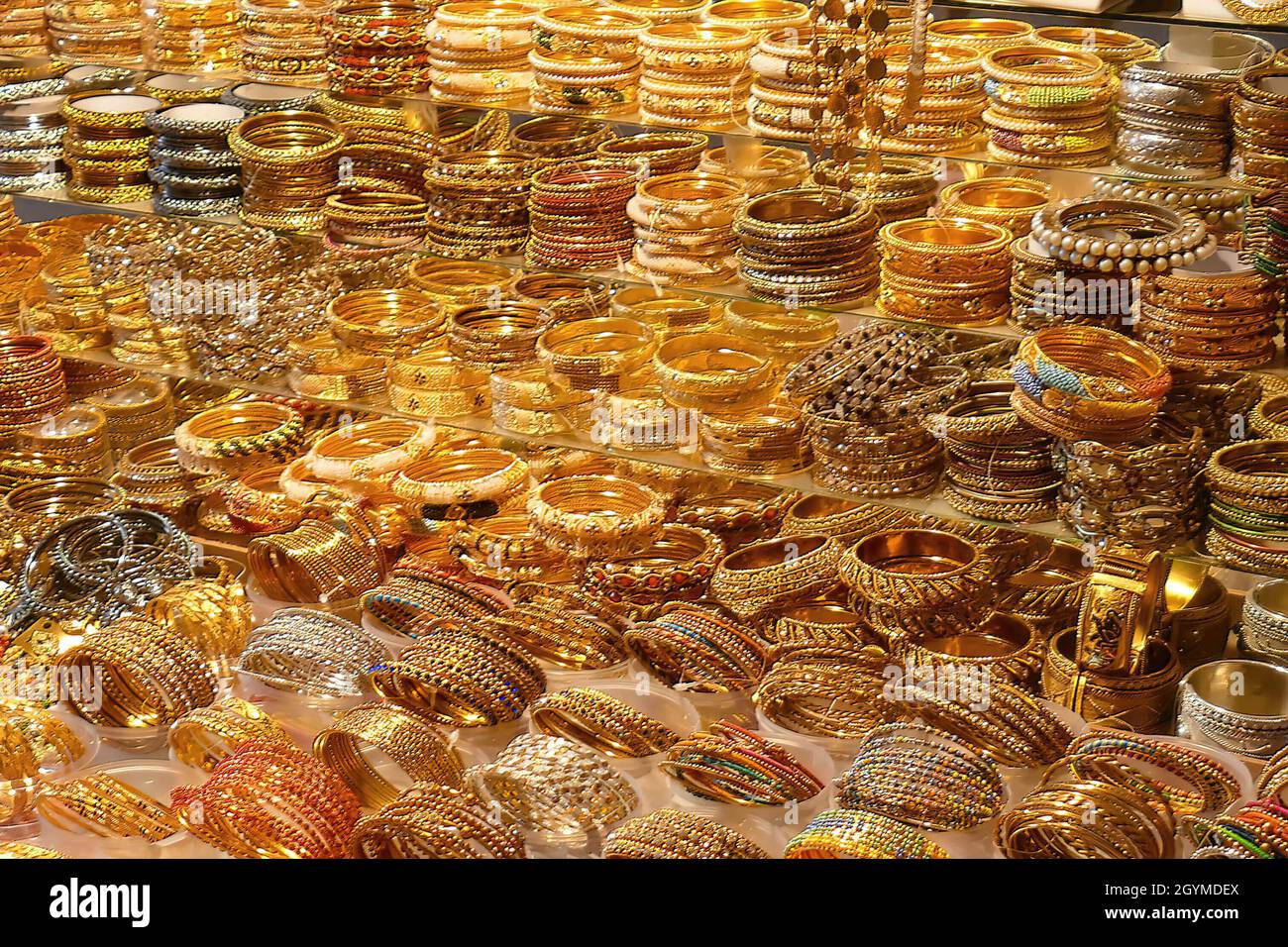 Shot of gold bangles in Delhi market, India Stock Photo Alamy