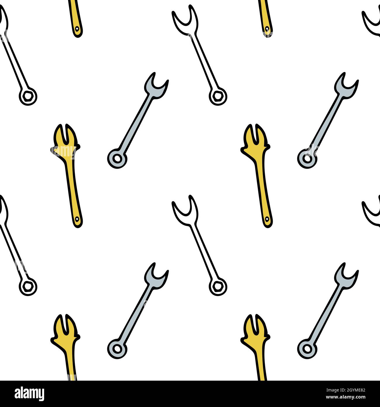 Seamless pattern with repair tools, adjustable wrench, spanner wrench. Vector illustration. Stock Vector
