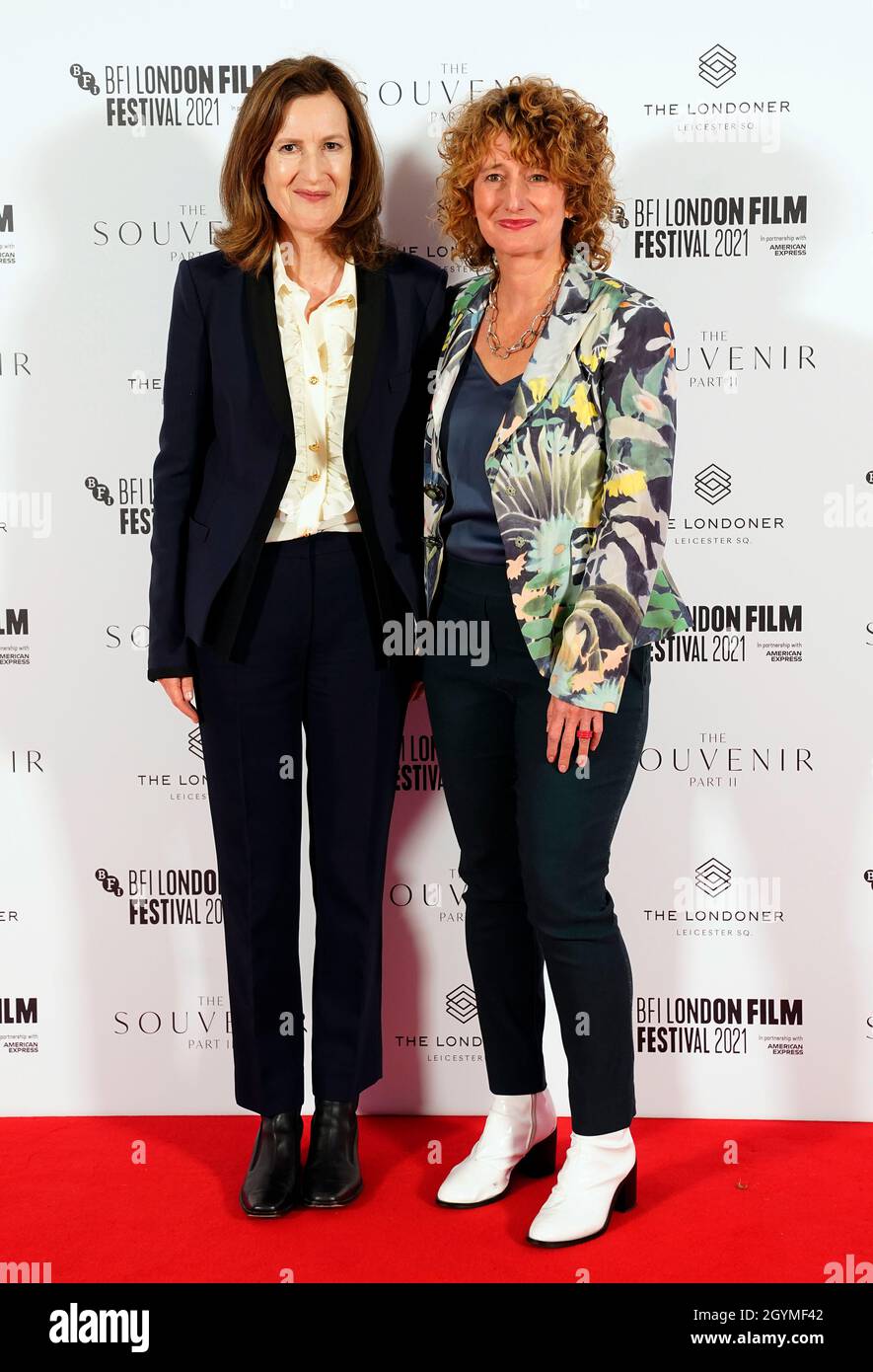 Joanna Hogg (left) and Tricia Tuttle arrive for the UK premiere of The Souvenir: Part II, at the Royal Festival Hall in London during the BFI London Film Festival. Picture date: Friday October 8, 2021. Stock Photo