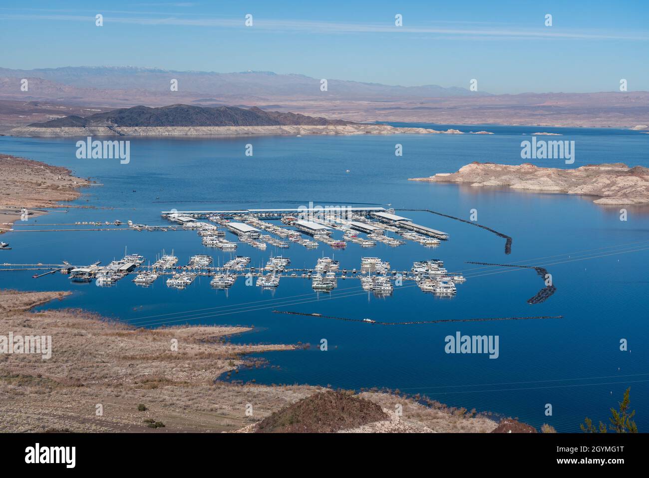 Hemenway Harbor marina at the southern end of Lake Mead near Hoover Dam in Nevada.. Lake Mead