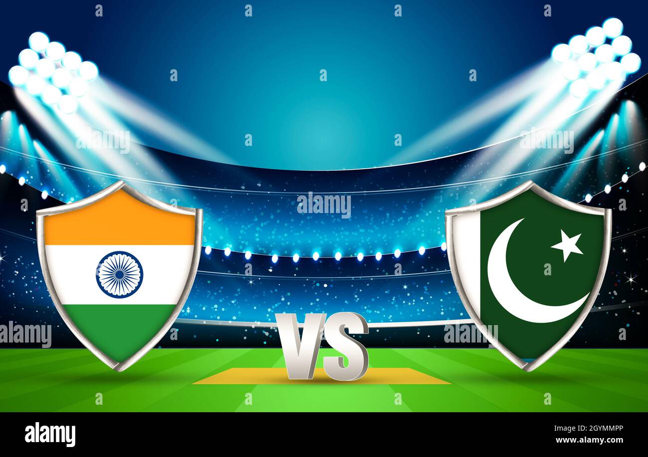 India Vs Pakistan Cricket Match Championship Background in 3D Rendered Abstract Stadium Stock Photo