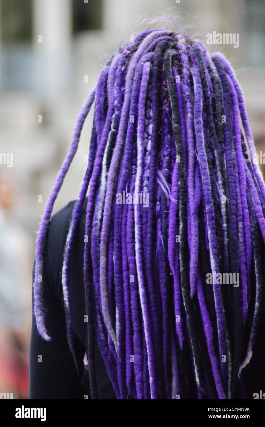 Woman with purple hair Stock Photo