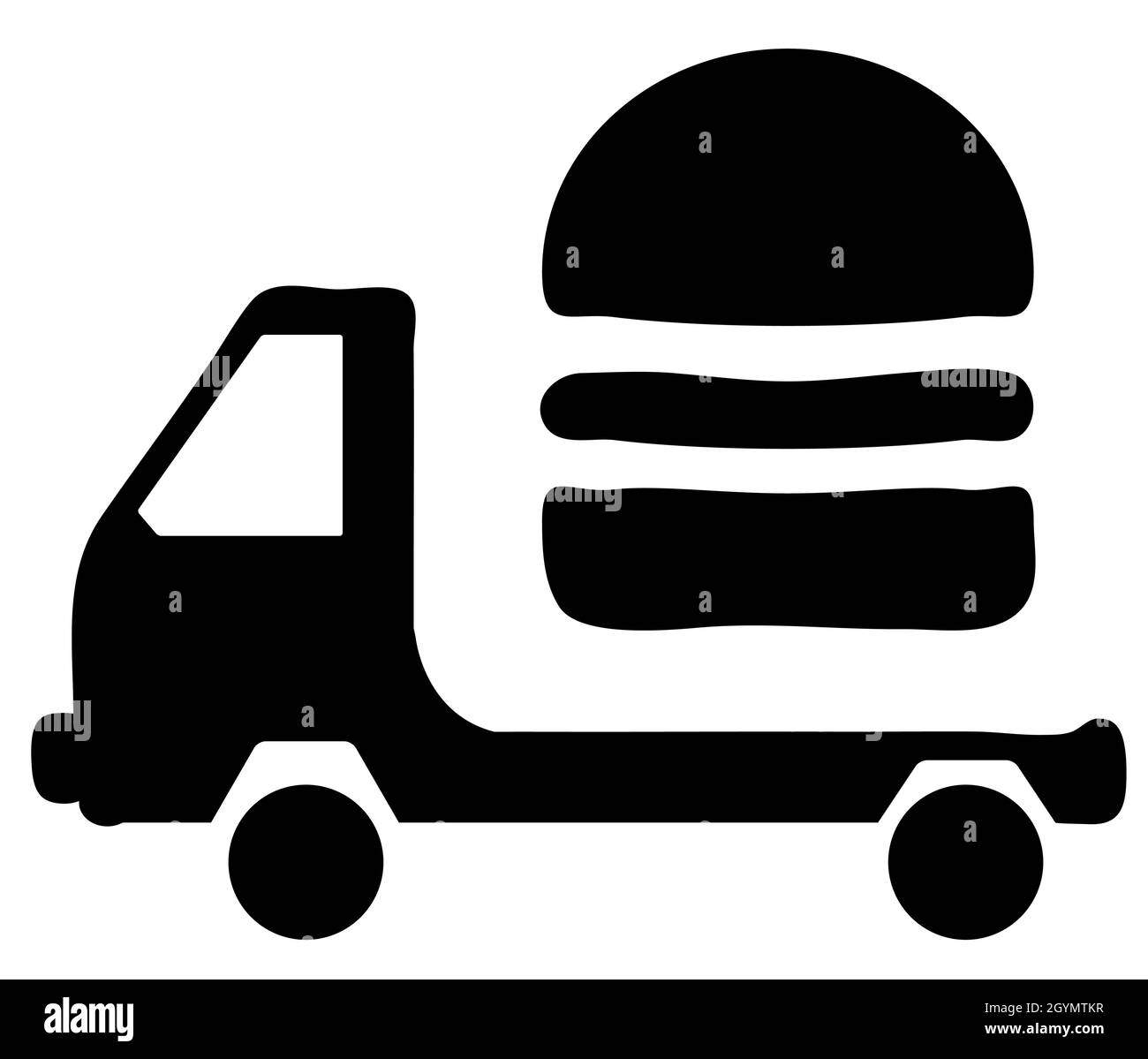 Car hamburger delivery silhouette outline black, vector illustration, horizontal, over white, isolated Stock Vector