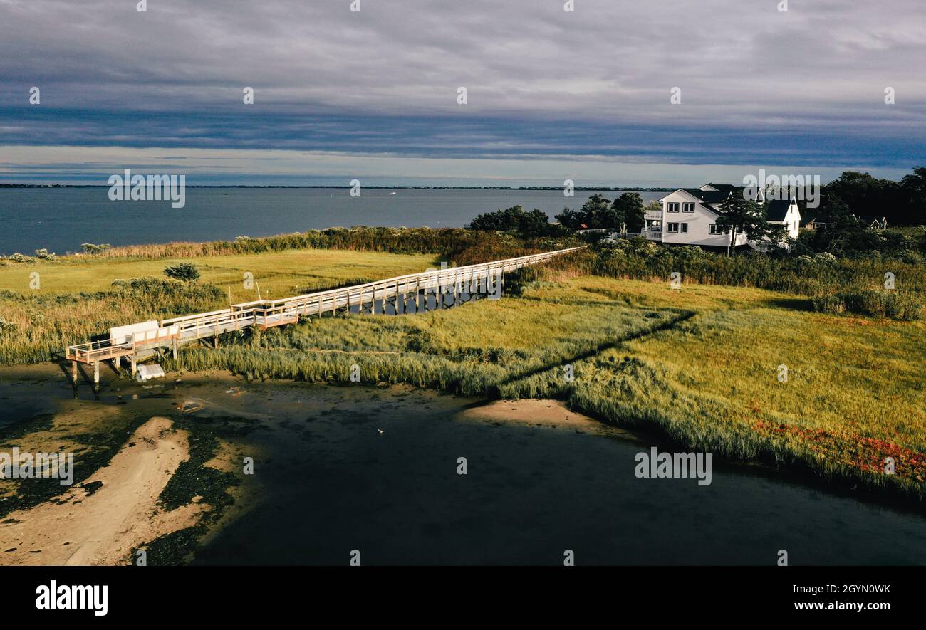 Aerial view of the East Moriches in Long Island, New York during daylight Stock Photo