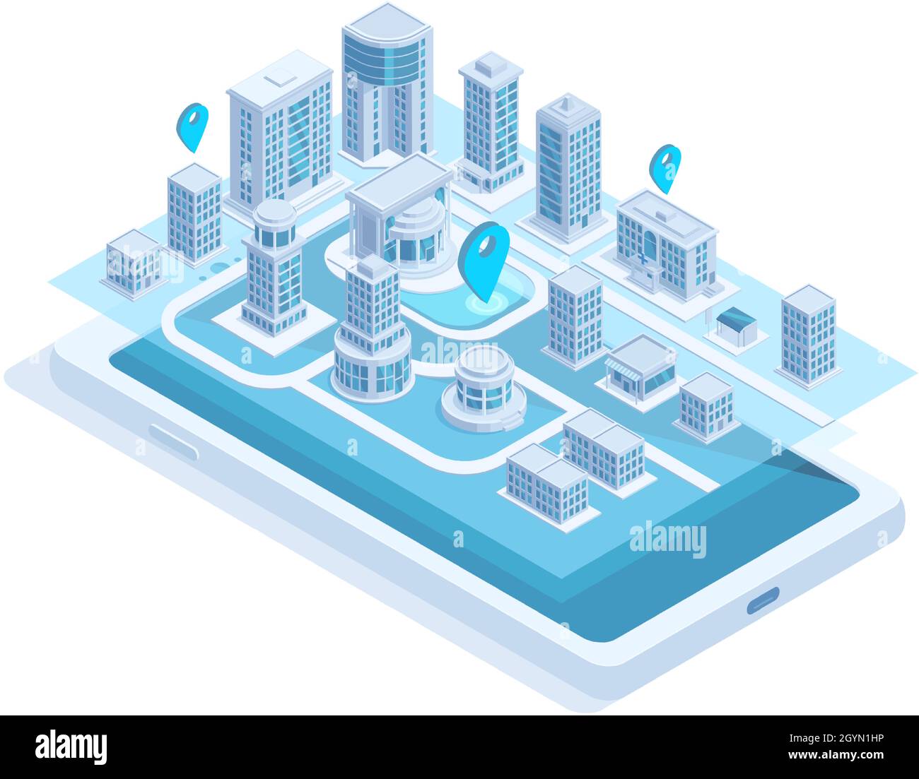 Isometric city map mobile navigation on smartphone screen. Modern smart ...