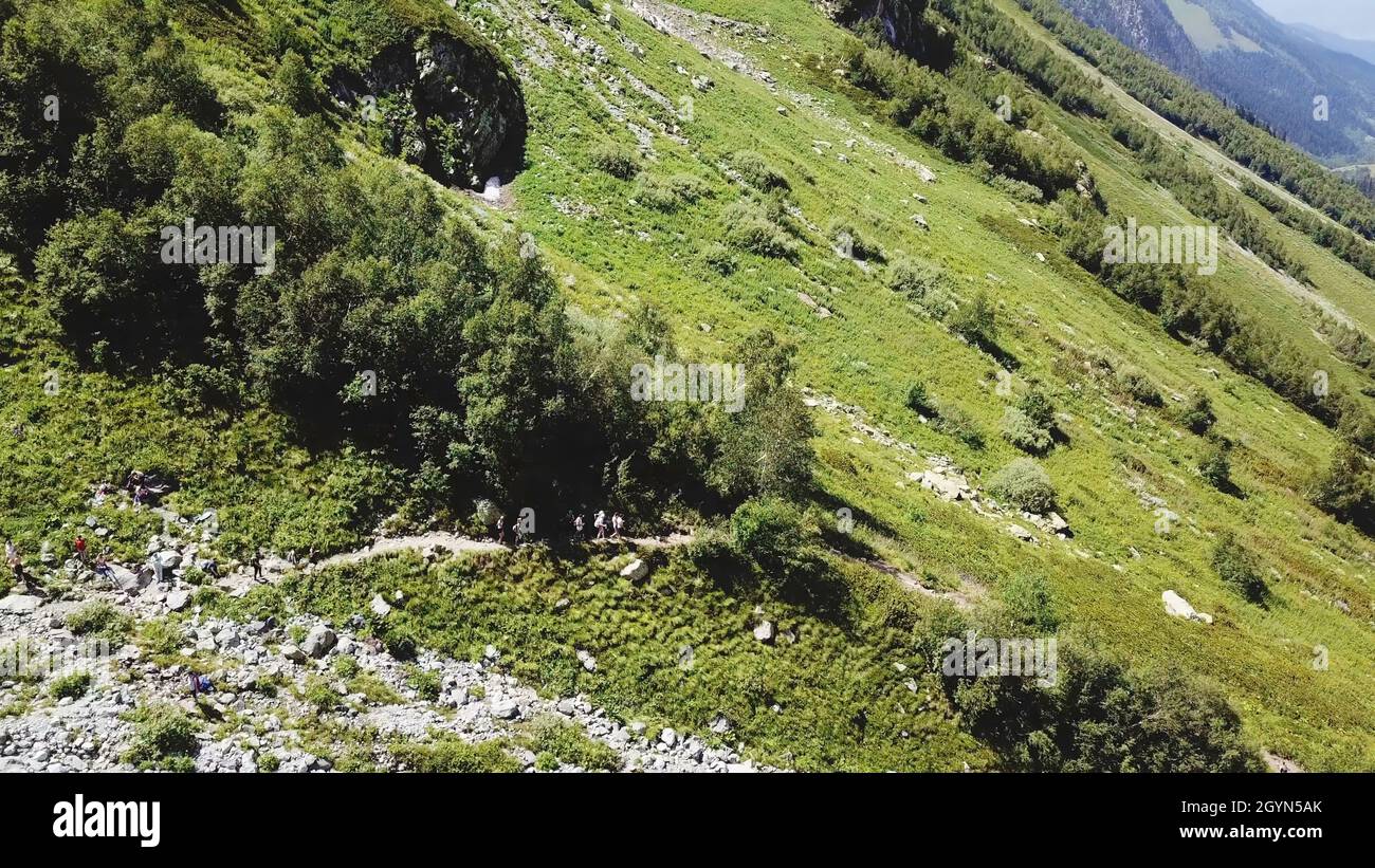 Aerial over group hikers on hi-res stock photography and images - Alamy