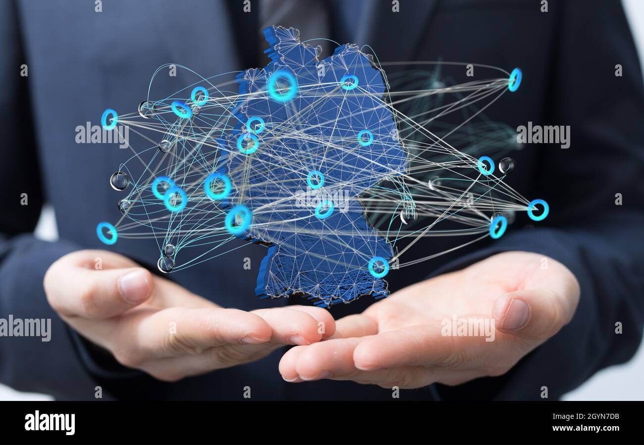 3D rendering of a digital map Germany and networking Stock Photo Alamy