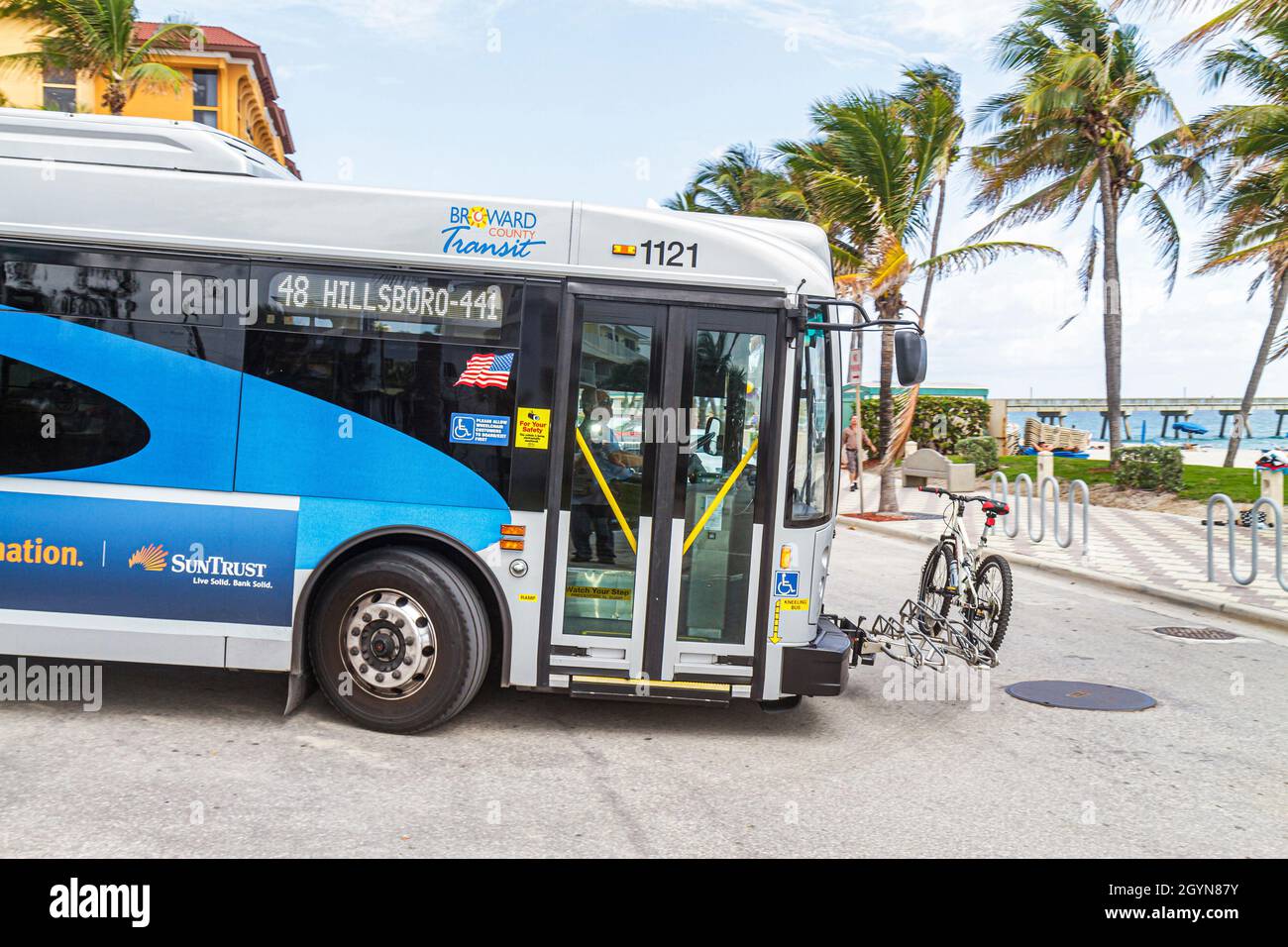Deerfield Beach Florida,Ocean Way,Broward County Transit,BCT,bus public,transportation bike bicycle carrier rack Stock Photo