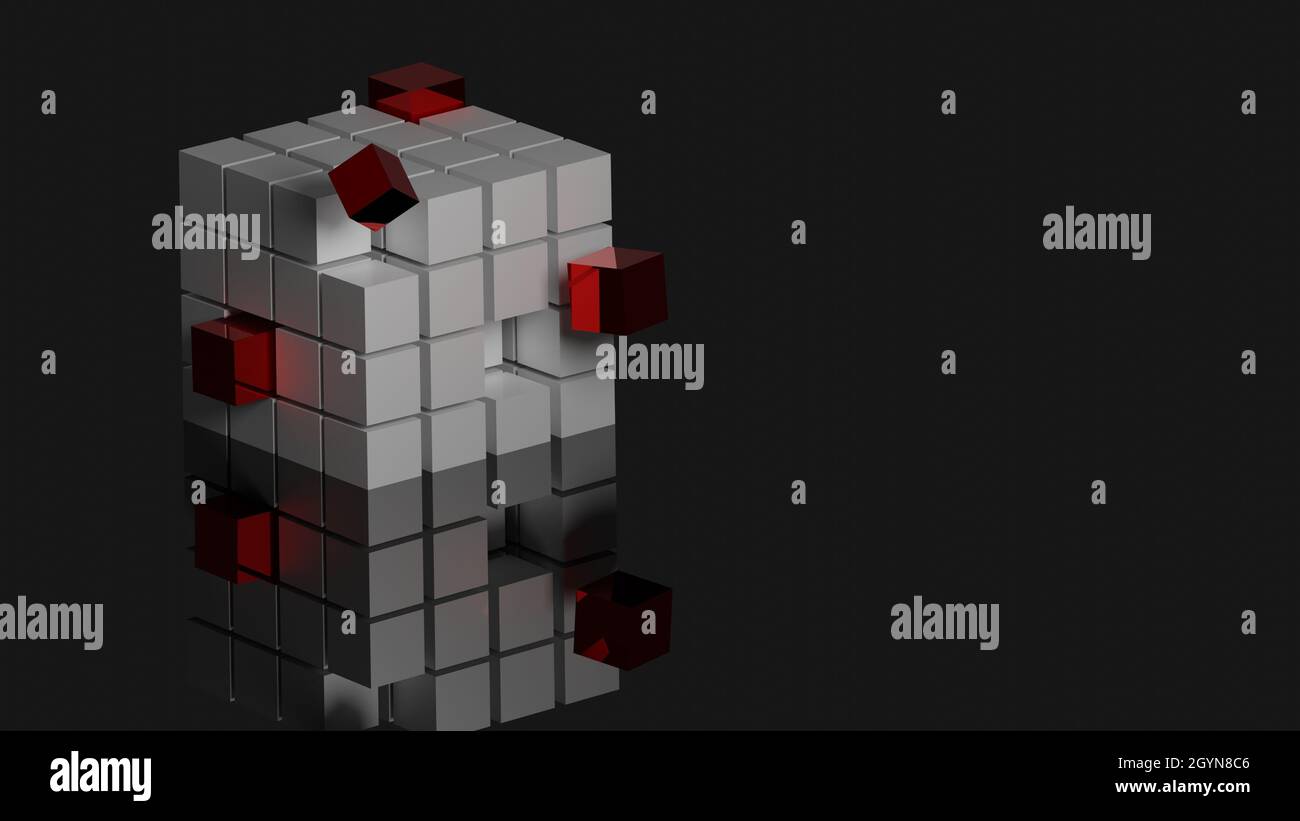 3d render of metallic cube with red cubes - construction concept Stock ...