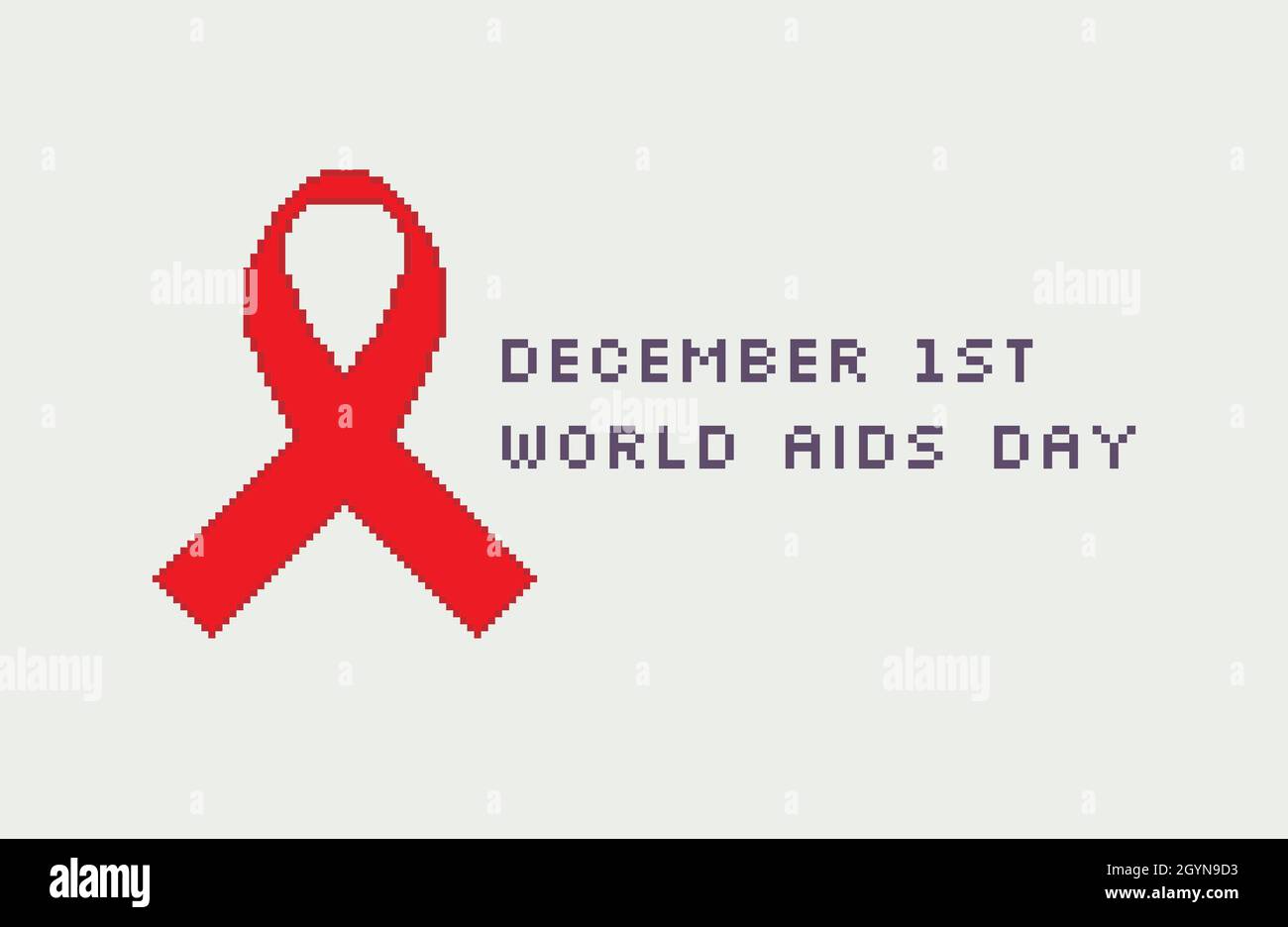 Pixel red awareness ribbon. December 1st World AIDS day. Stock Vector