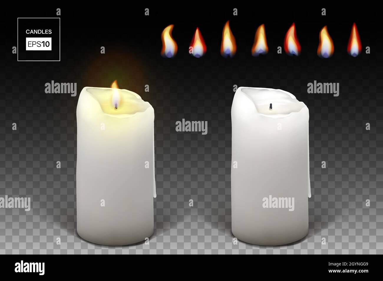 Set of burning white candles on a transparent background Stock Vector ...