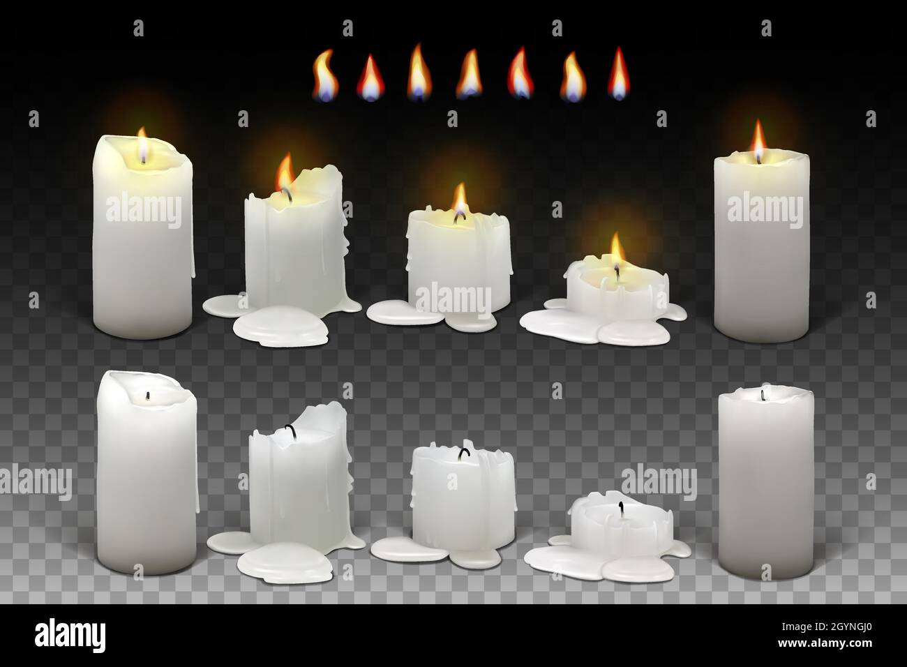 Set of burning white candles on a transparent background Stock Vector ...