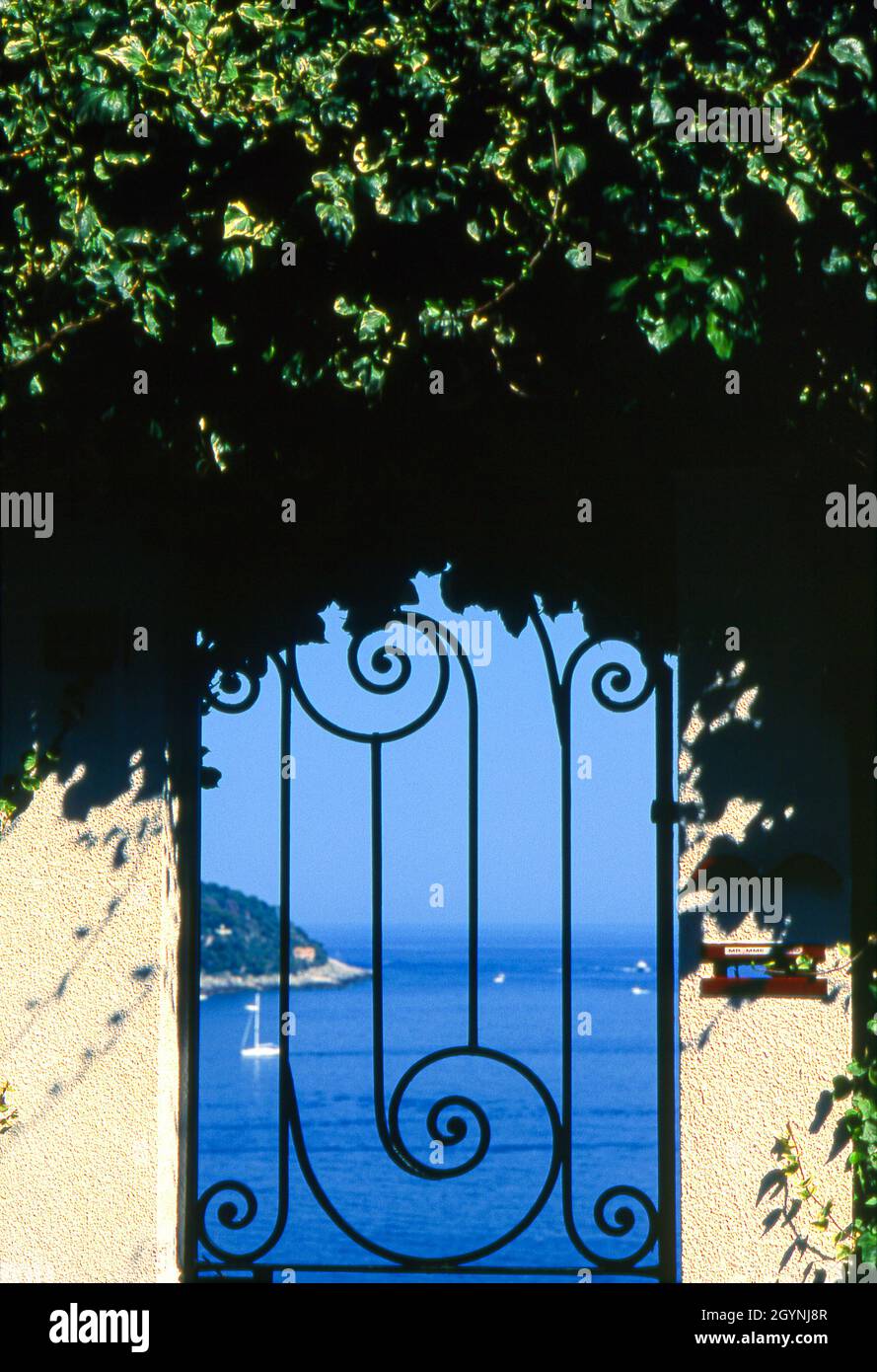 Seaview Doorway in Roquebrune Cap Martin in the Cote d'Azur region of France. Stock Photo