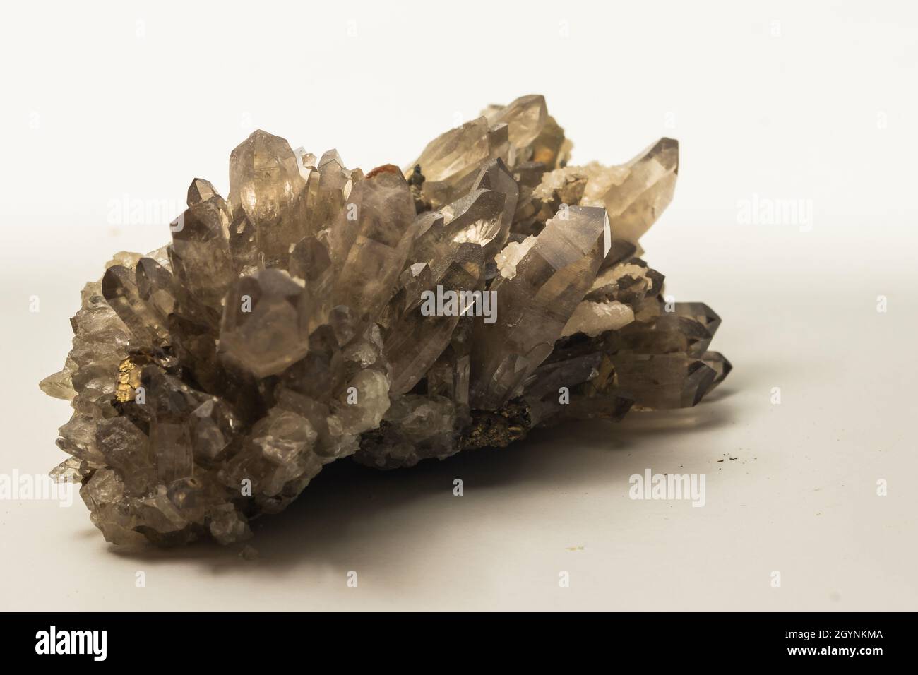 details of quartz crystals on matrix, mineral sample on white Stock Photo Alamy