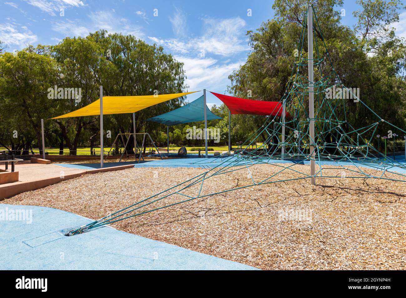 Childrens Playground with shade sails at Lakes Park Dalyellup, Western Australia Stock Photo