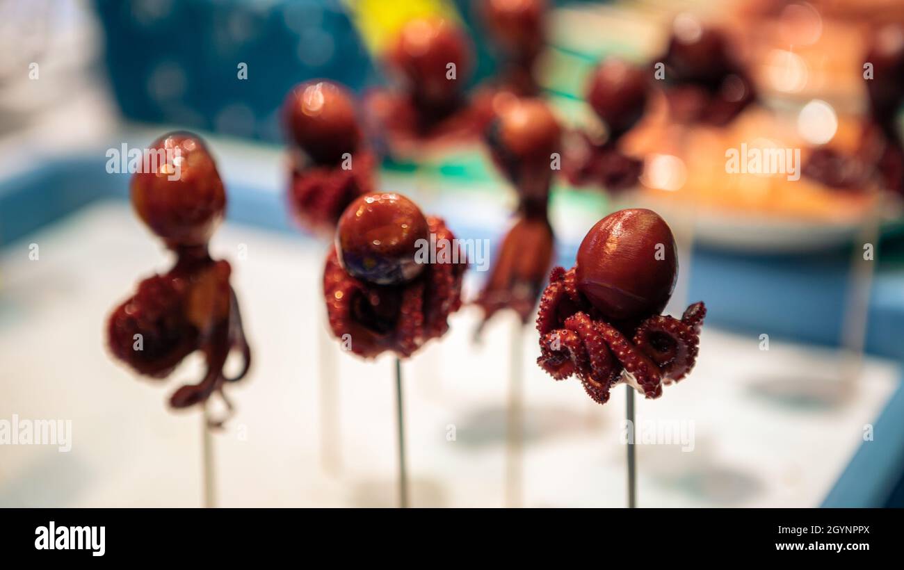 Small octopus on the sticks is a delicious traditional japanese street