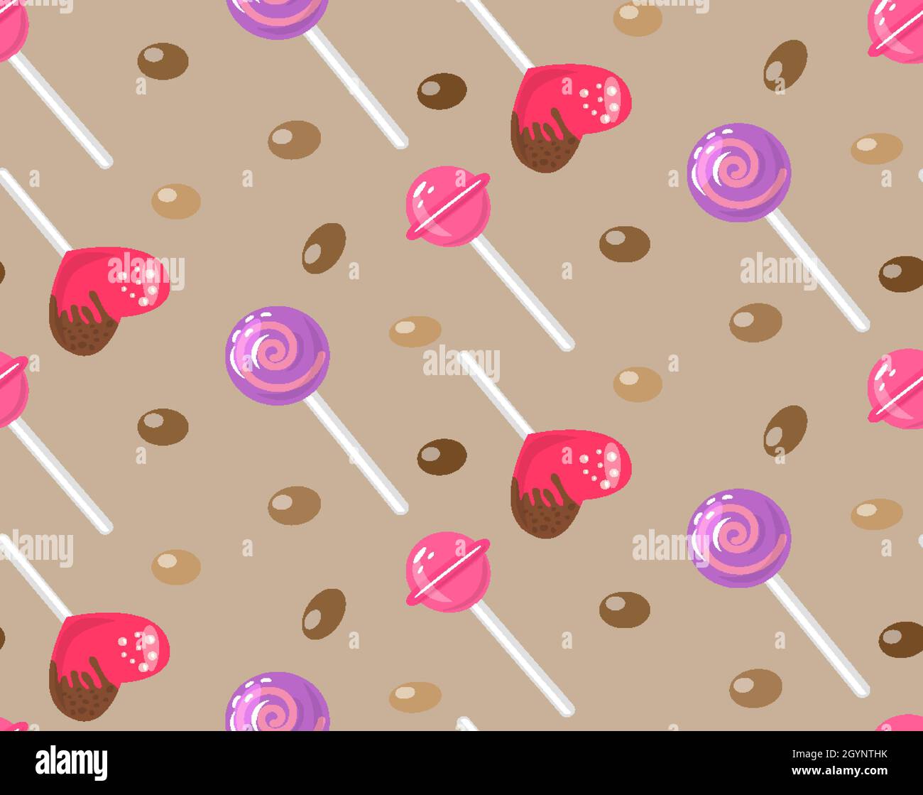 Candy seamless pattern brown background with colorful sweets, delicious ...