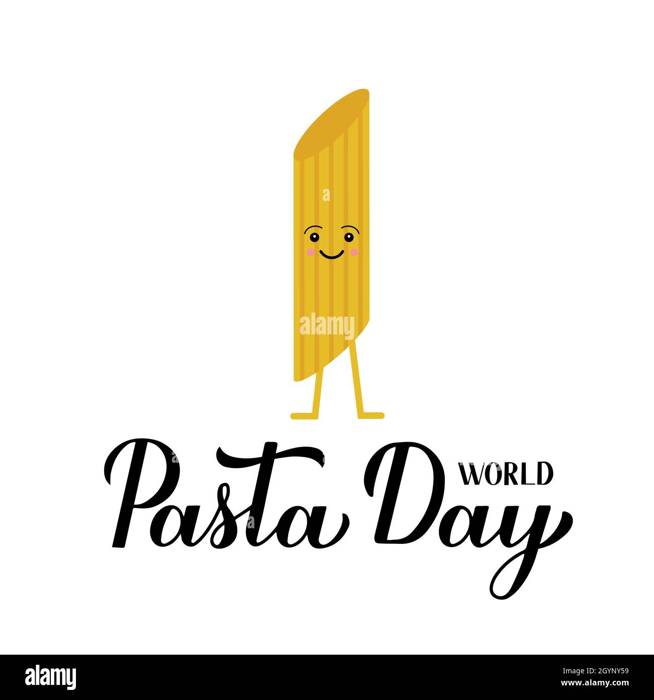 Pasta Day calligraphy hand lettering with cute macaroni. Vector template for logo design, banner, typography poster, flyer, sticker, bar or restaurant Stock Vector