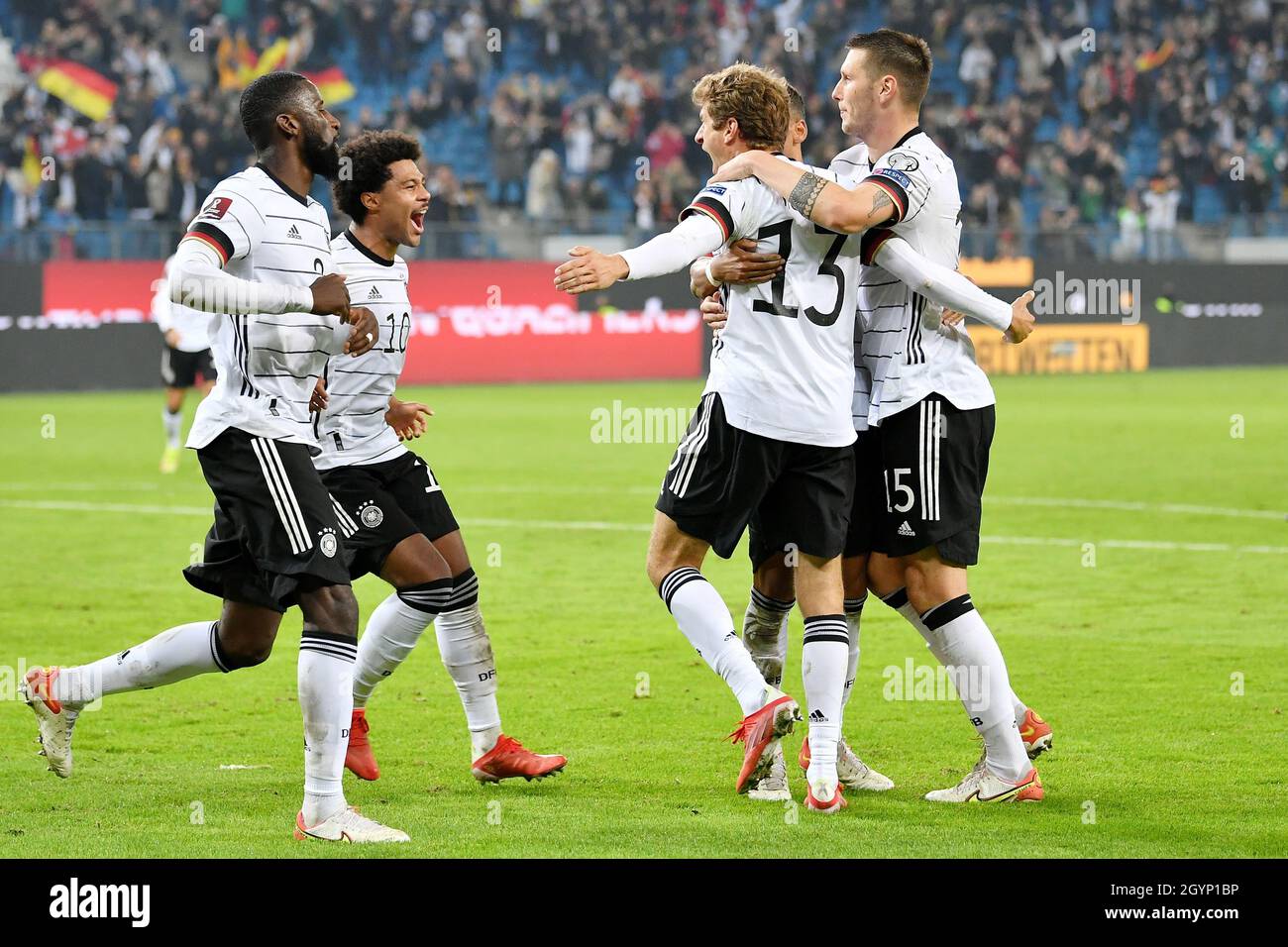 Hamuburg Germany 8th Oct 21 Thomas Mueller 3rd L Of Germany Celebrates Scoring With Teammates During The Fifa World Cup Qatar 22 European Qualifiers Group J Football Match Between Germany And Romania