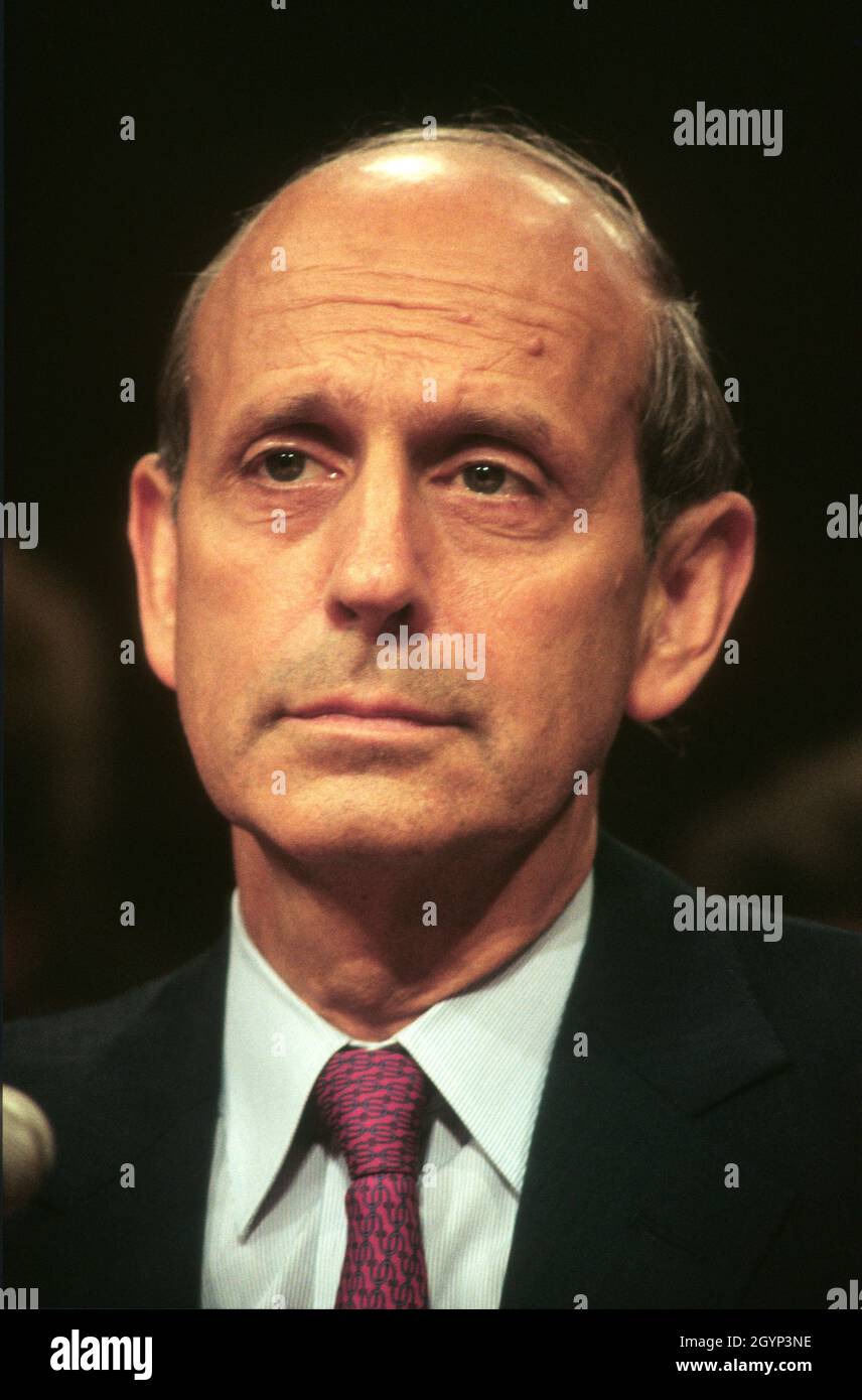 Chief Judge of the United States Court of Appeals for the First Circuit, Stephen G. Breyer, testifies before the US Senate Committee on the Judiciary on his nomination as Associate Justice of the US Supreme Court to replace the retiring Justice Harry Blackmun, on Capitol Hill in Washington, DC on July 12, 1994. Credit: Ron Sachs/CNP Stock Photo