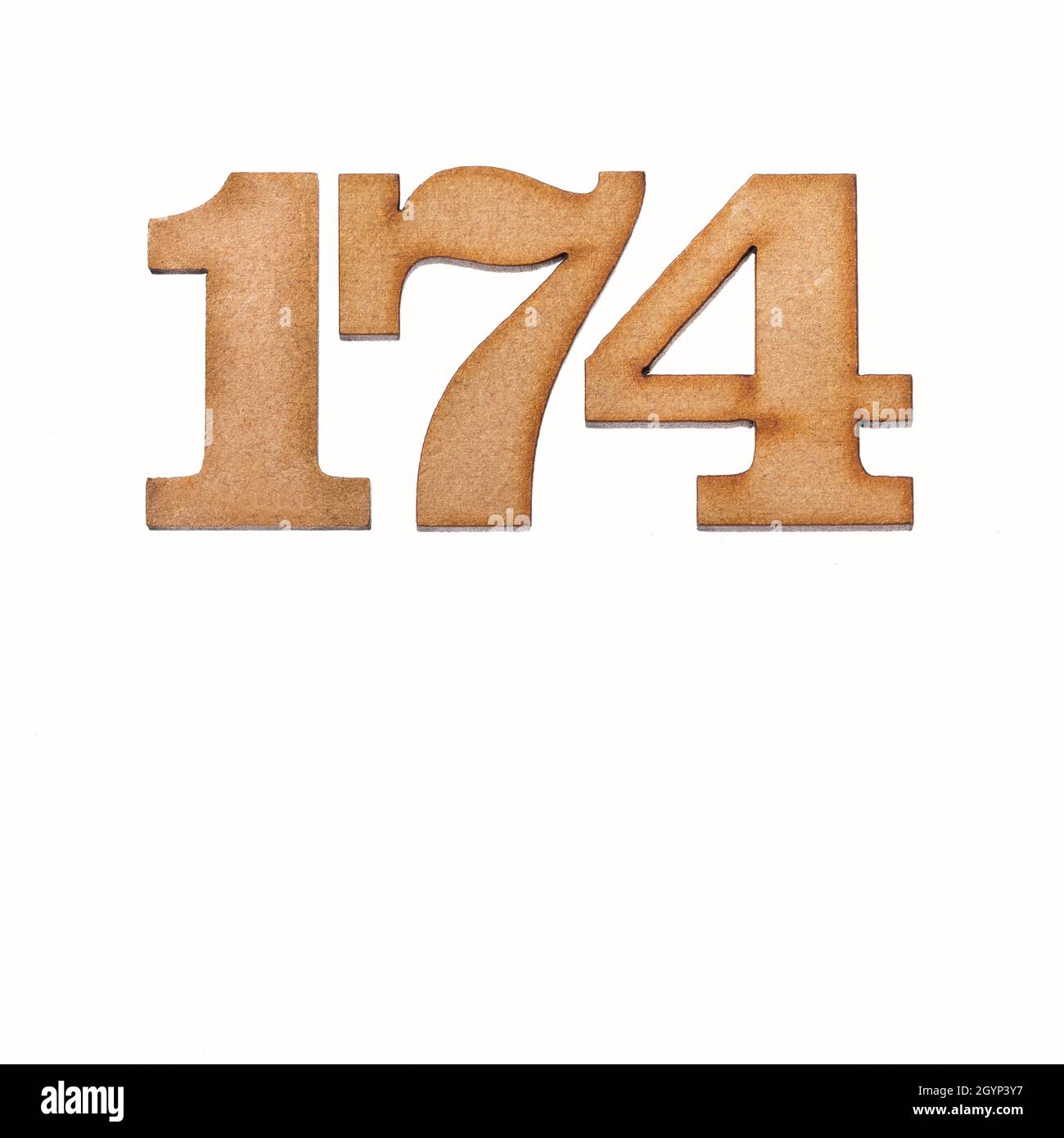 Number 174 in wood, isolated on white background Stock Photo - Alamy