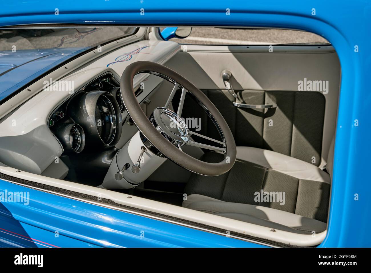 Custom car interior on display at the 2021 Endless Summer Cruisin in Ocean City Maryland. Stock Photo