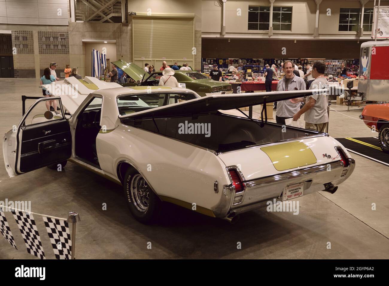 Convention center guests view custom automobiles at the 2021 Ocean City, MD Endless Summer Cruisin car show. Stock Photo