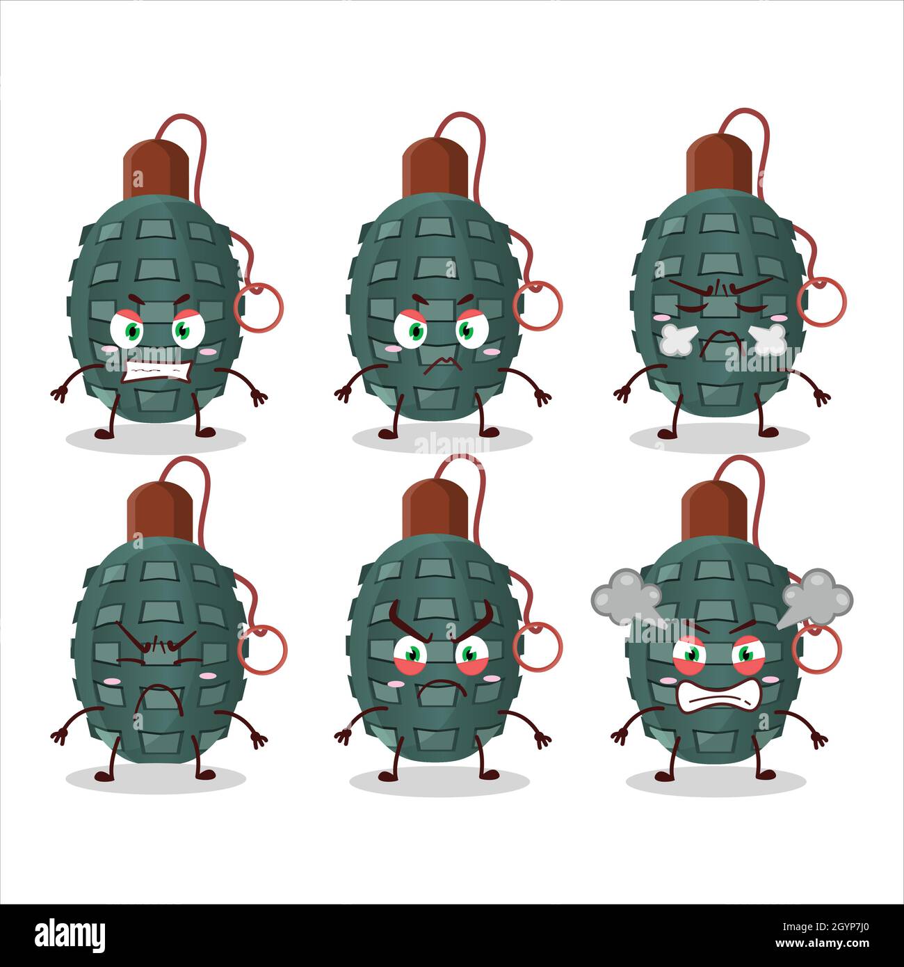 Granade firecracker cartoon character with various angry expressions. Vector illustration Stock Vector