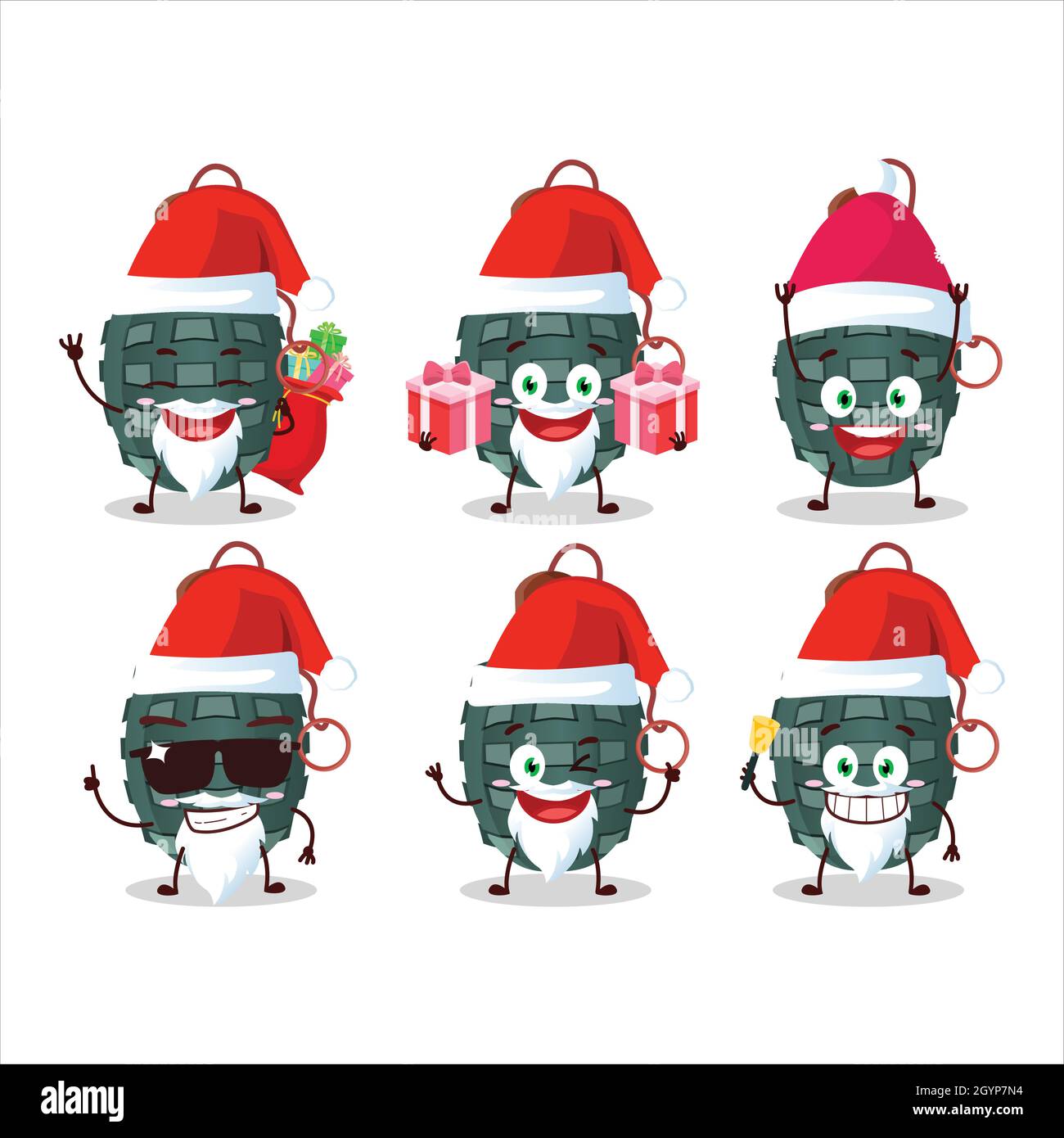 Santa Claus emoticons with granade firecracker cartoon character. Vector illustration Stock Vector