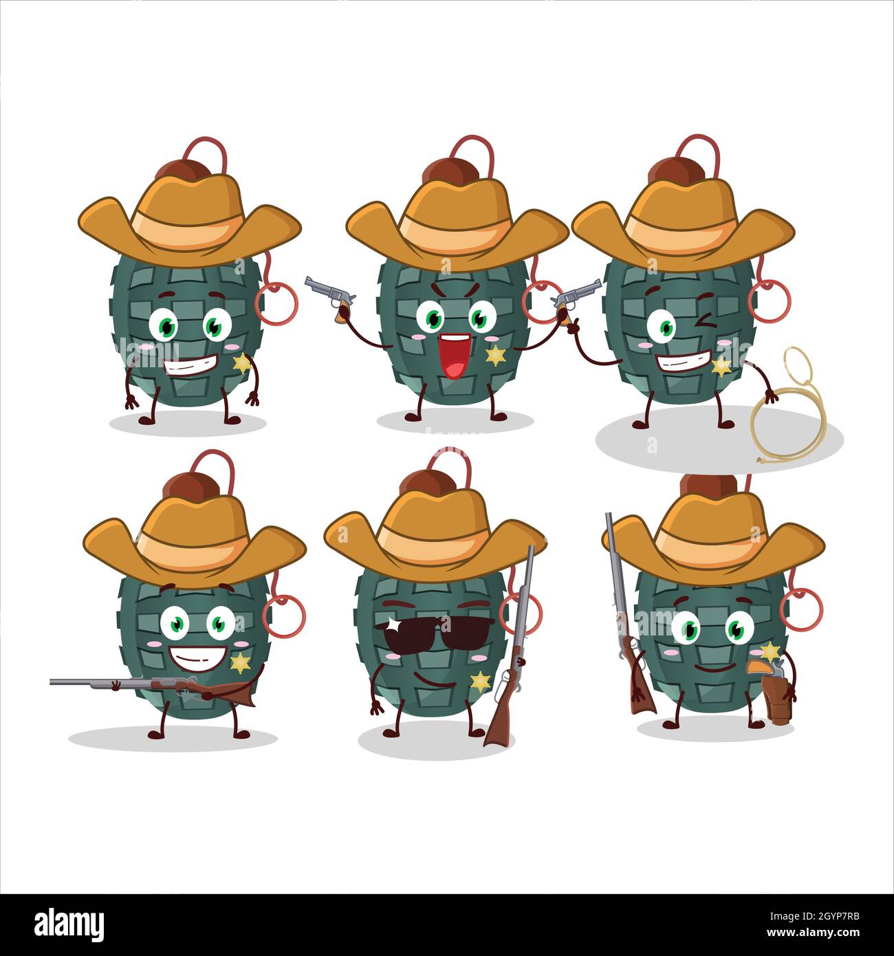 Cool cowboy granade firecracker cartoon character with a cute hat. Vector illustration Stock Vector