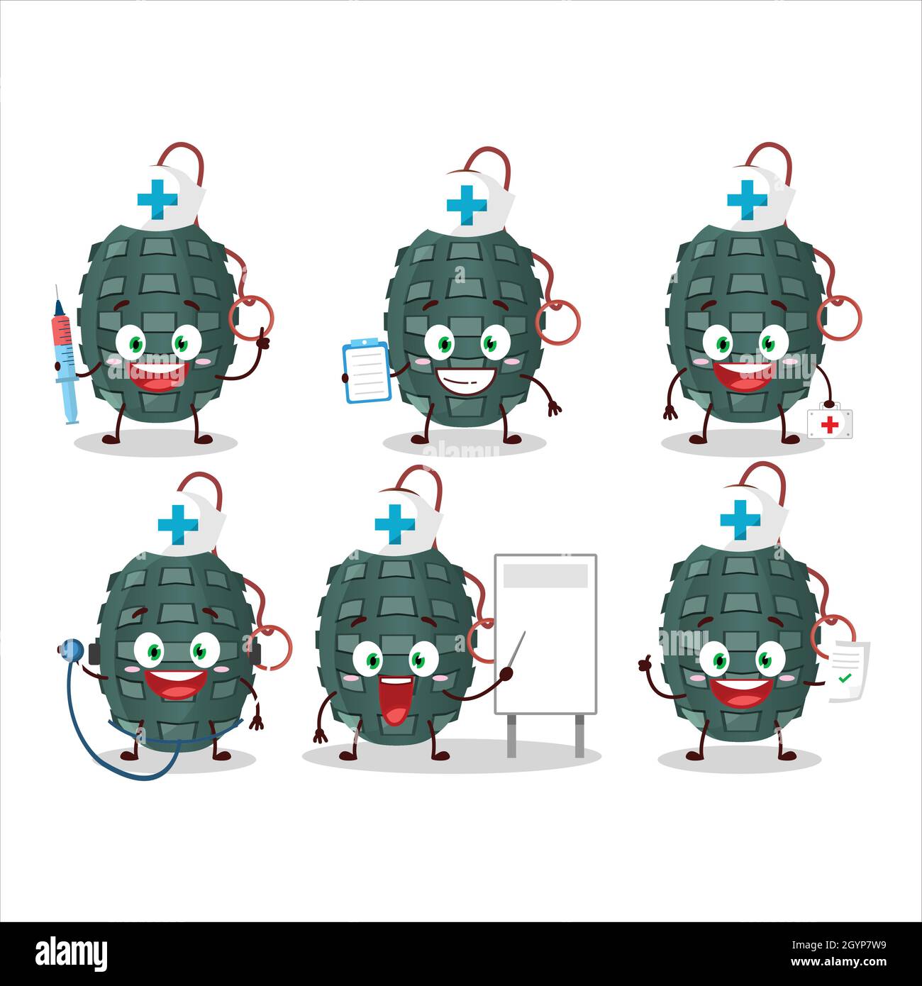Doctor profession emoticon with granade firecracker cartoon character. Vector illustration Stock Vector