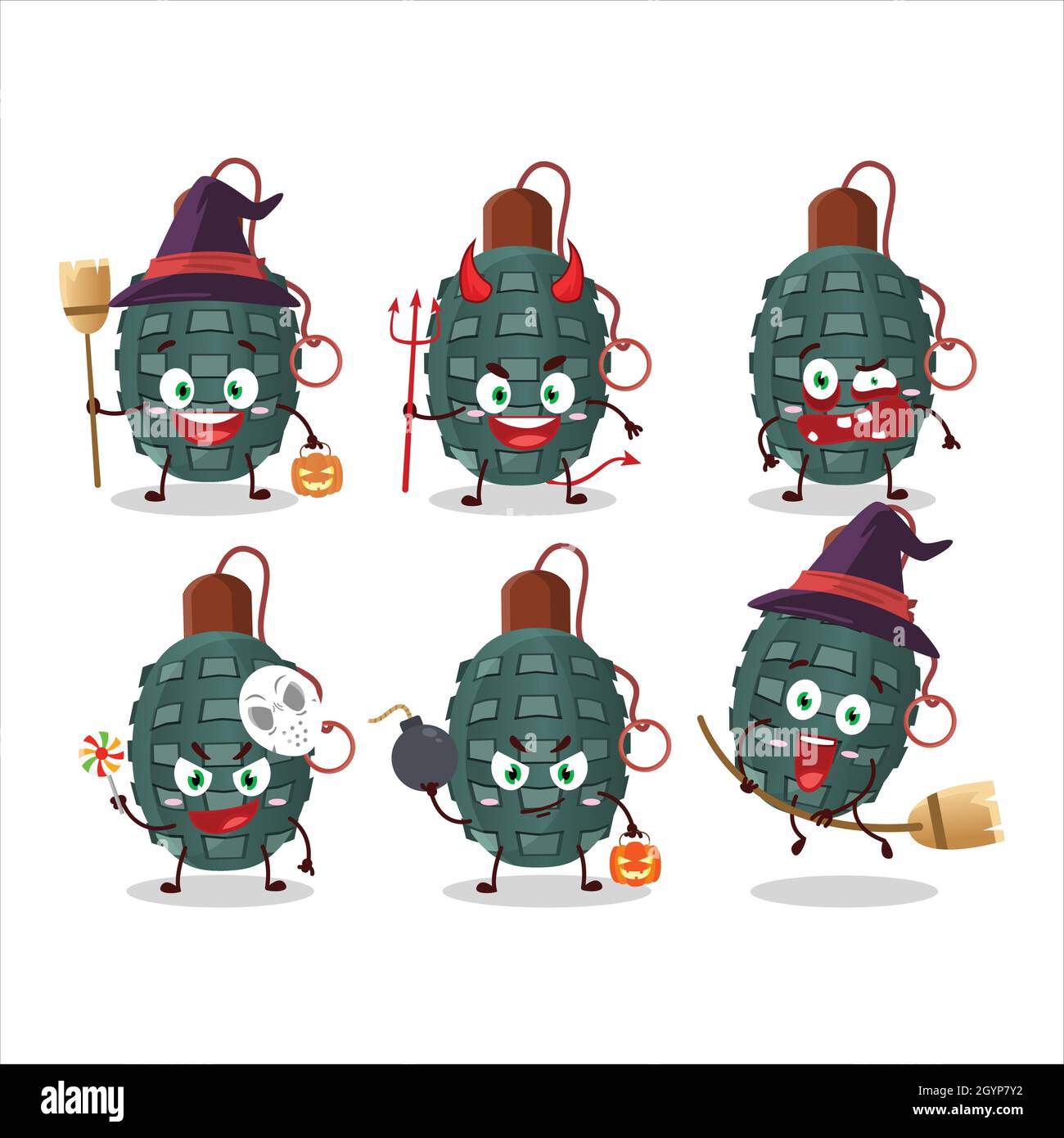 Halloween expression emoticons with cartoon character of granade firecracker. Vector illustration Stock Vector
