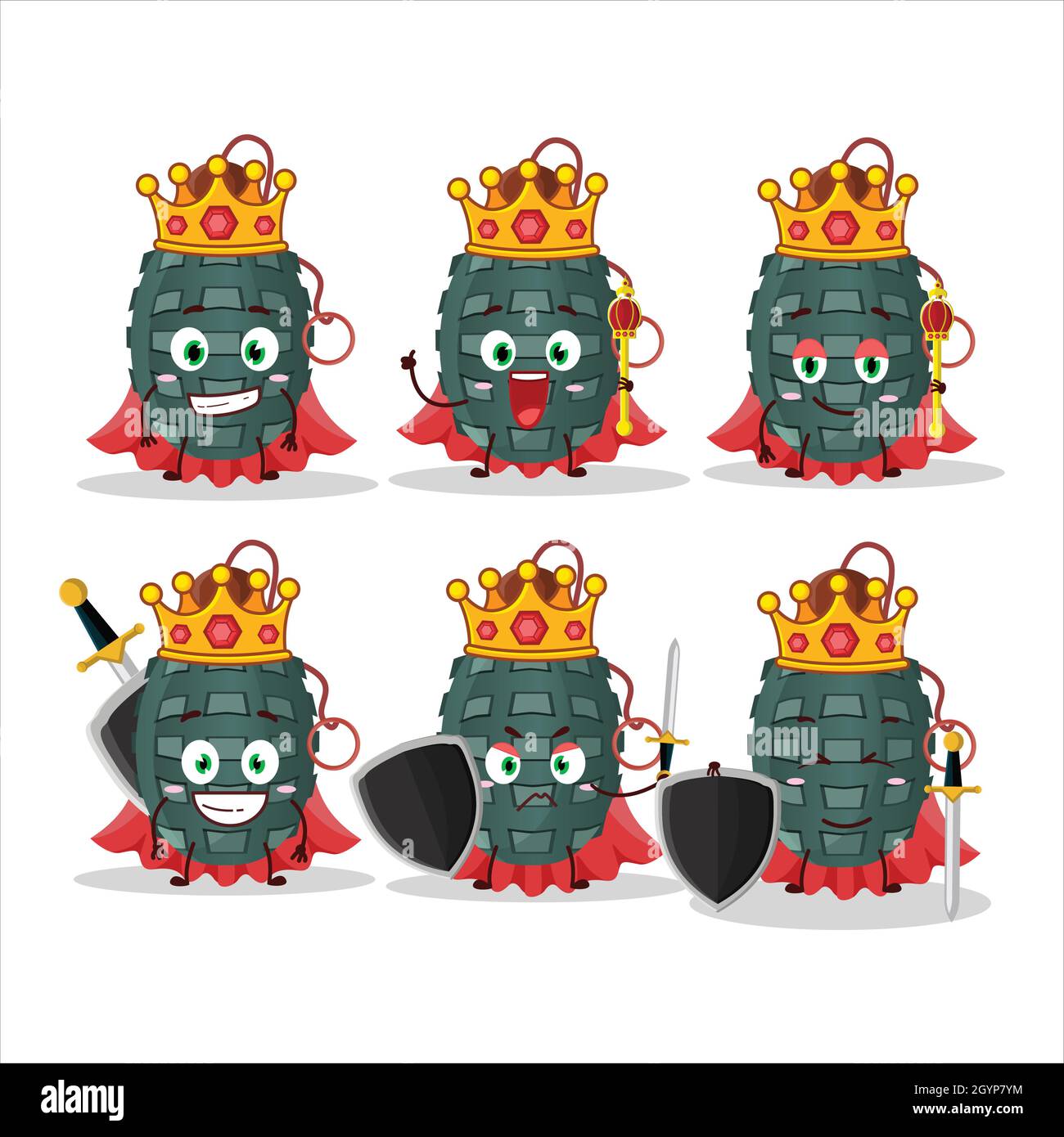 A Charismatic King granade firecracker cartoon character wearing a gold crown. Vector illustration Stock Vector