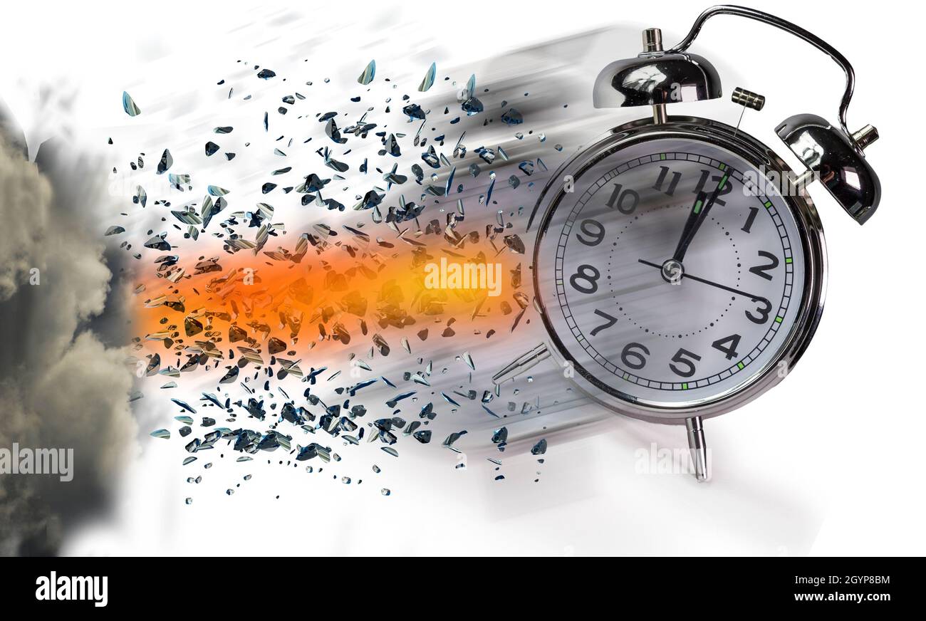time clock fast running missile breaking in flying pieces time pass