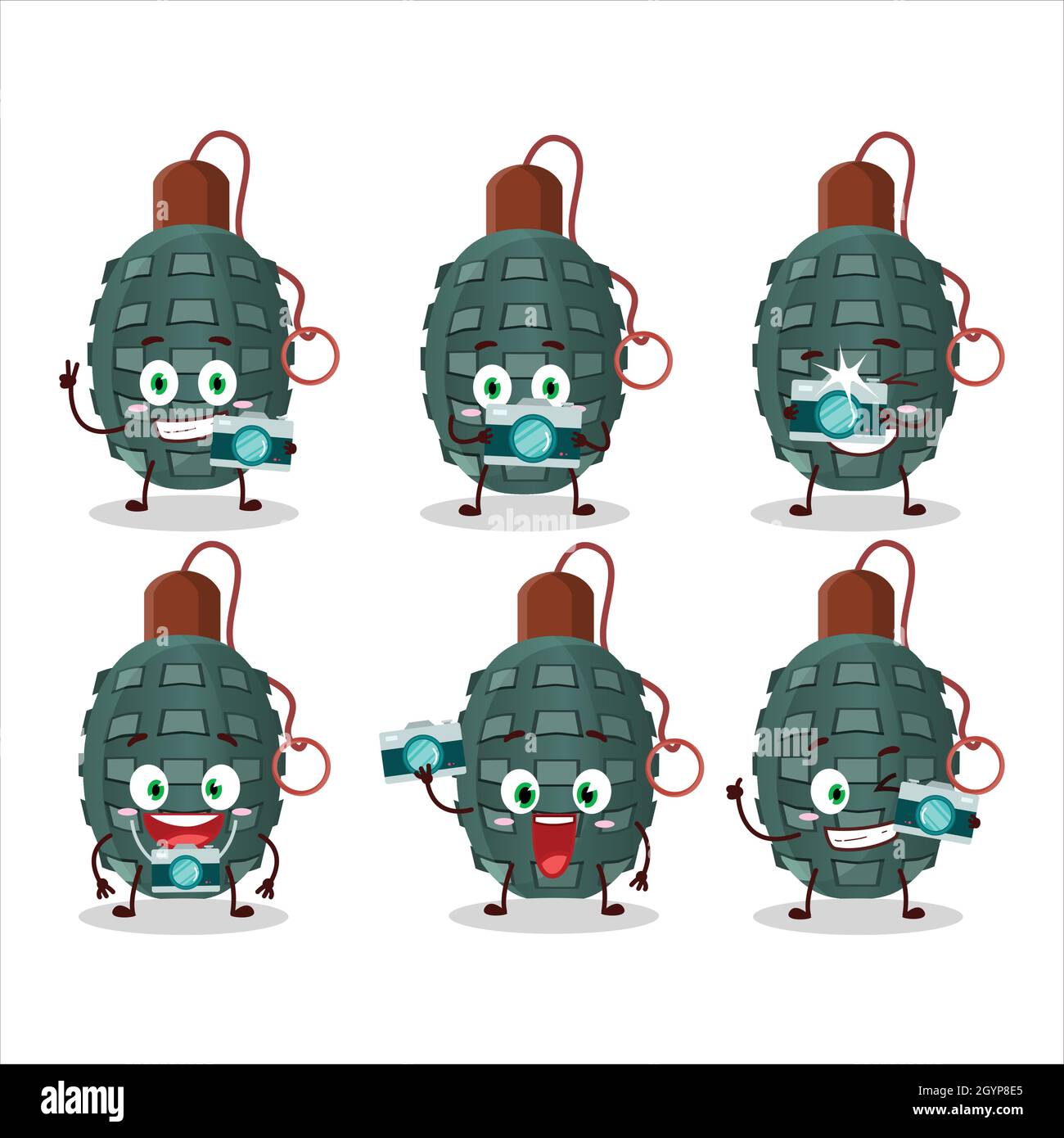 Photographer profession emoticon with granade firecracker cartoon character. Vector illustration Stock Vector