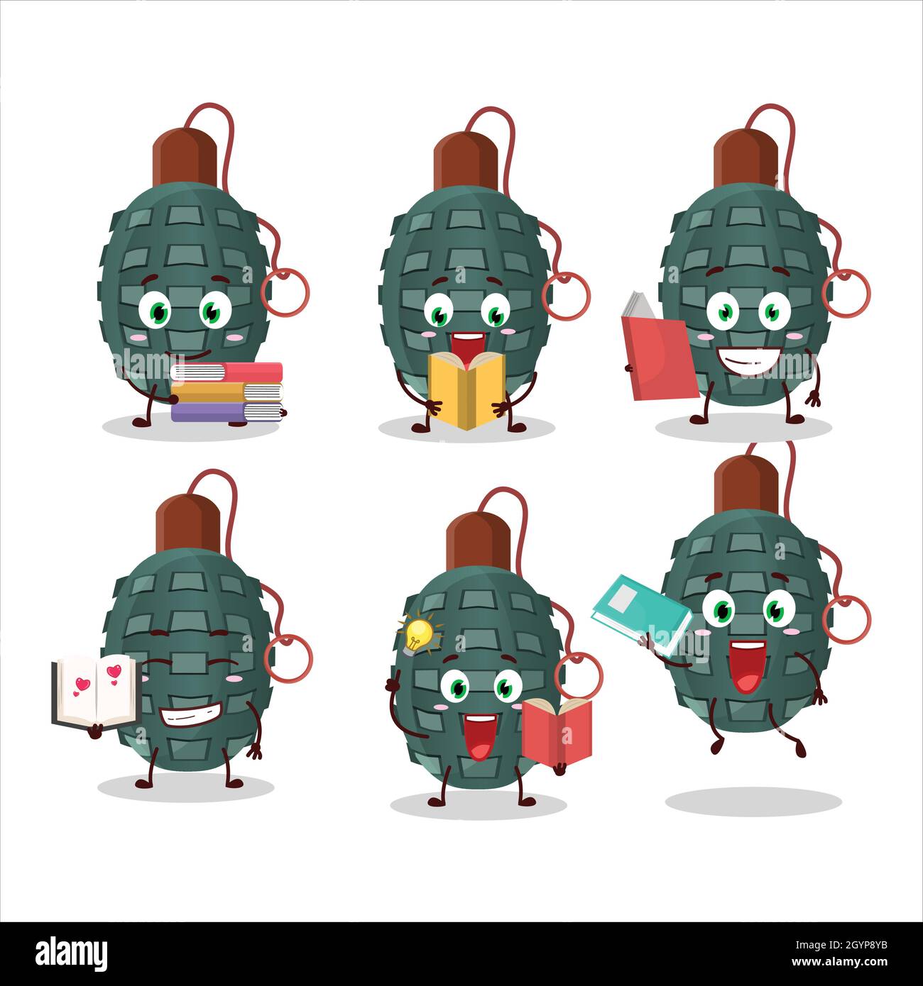 A picture of granade firecracker cartoon character concept reading an amusing book. Vector illustration Stock Vector