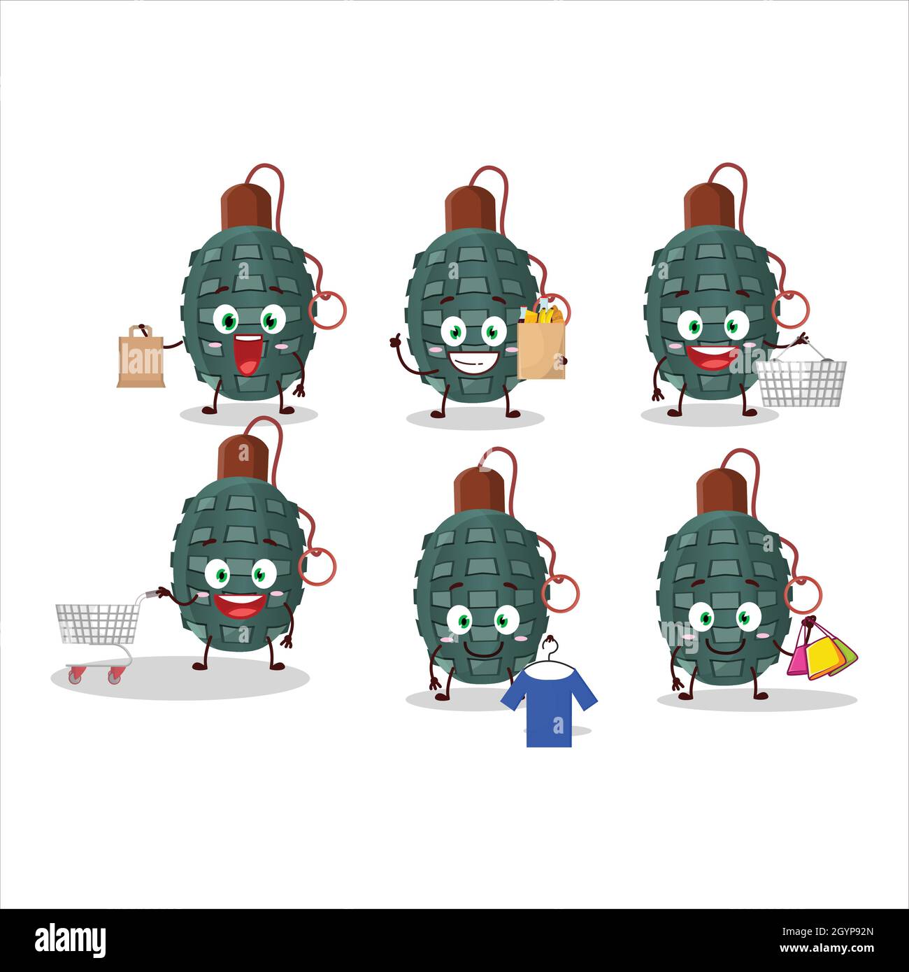 A Rich granade firecracker mascot design style going shopping. Vector illustration Stock Vector