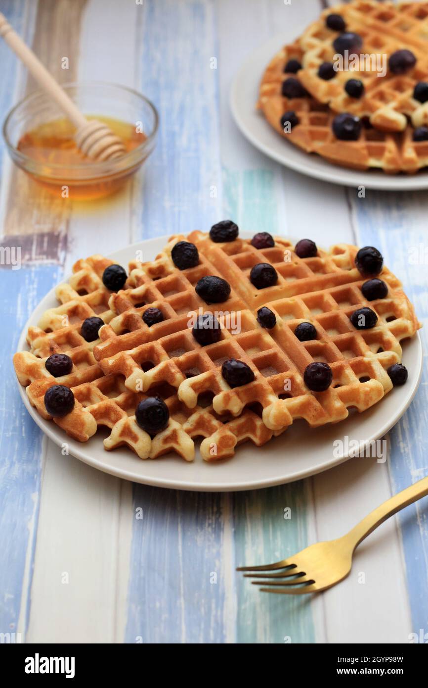 Basic Homemade Blueberry Waffles Recipe Stock Photo Alamy