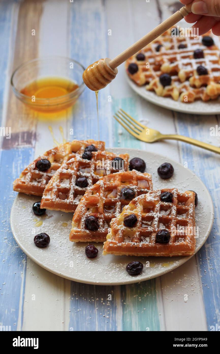 Basic Homemade Blueberry Waffles Recipe Stock Photo Alamy